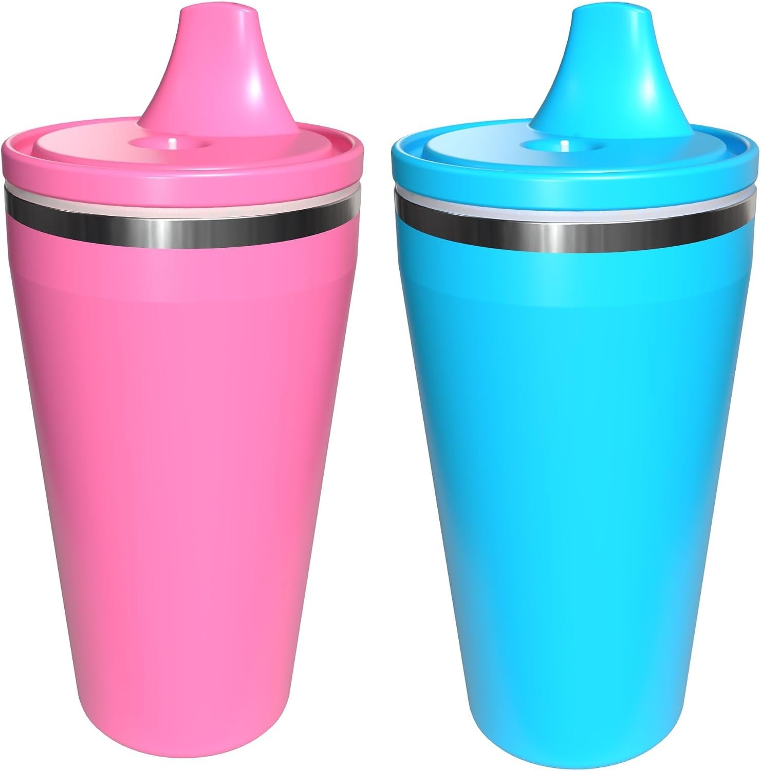 Re-Play 10 oz Insulated Stainless Steel Sippy Cup (2 Pack) – No-Spill Hard Spout Toddler Cup, Keeps Drinks Cold, Dishwasher Safe & Durable – Made in USA, Pink/Sky