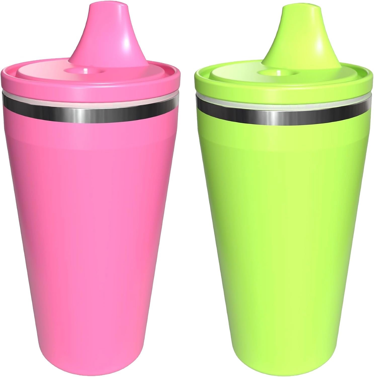 Re-Play 10 oz Insulated Stainless Steel Sippy Cup (2 Pack) – No-Spill Hard Spout Toddler Cup, Keeps Drinks Cold, Dishwasher Safe & Durable – Made in USA, Pink/Lime