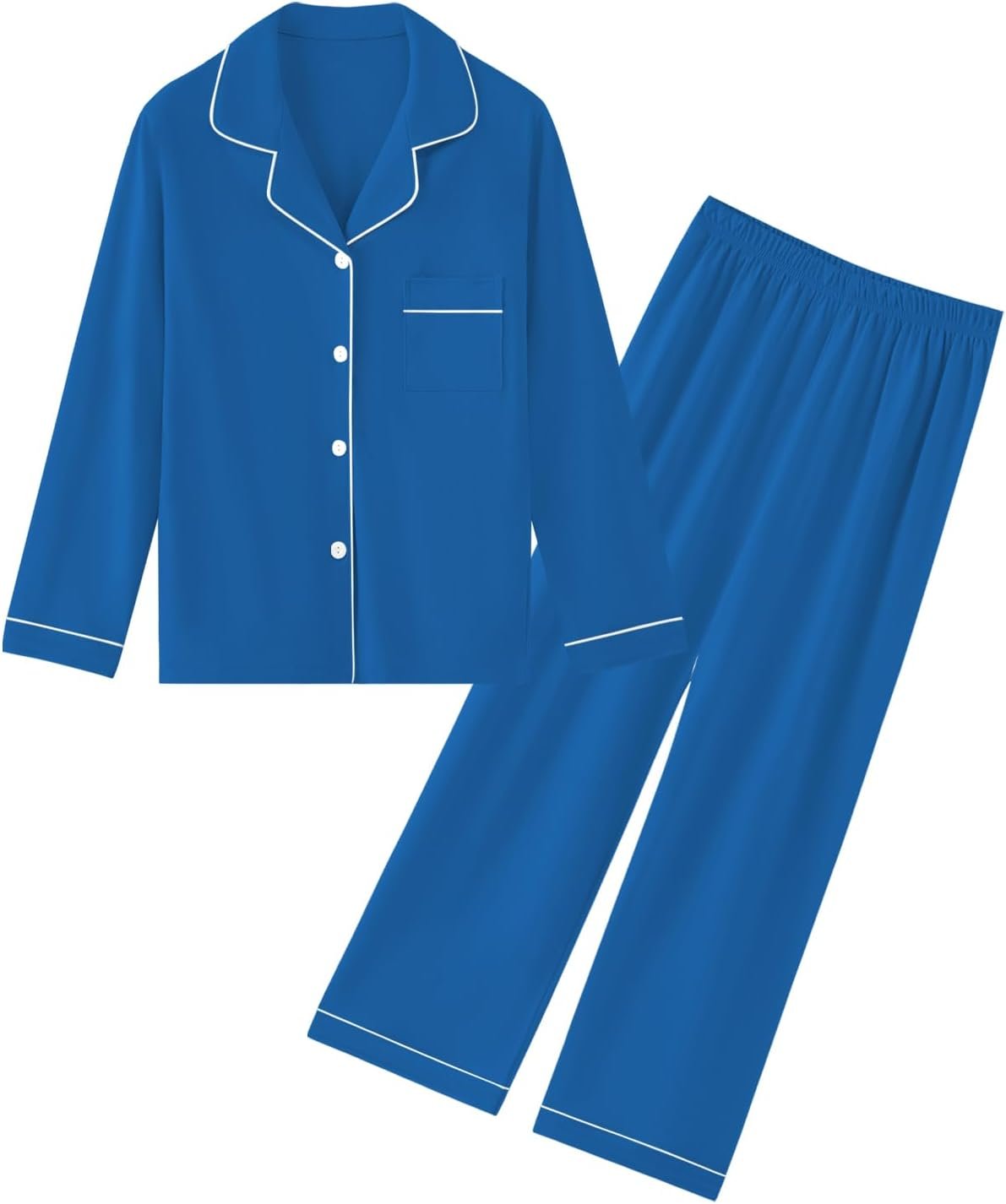 QZH.DUAO Boys Modal Pajamas Set Kids Boys Long Sleeve Top and Pants Sleepwear 2 Pcs Pj Button-Up Classic & Comfy Jammies, Blue, for Ages 5-6 Years = Tag 130