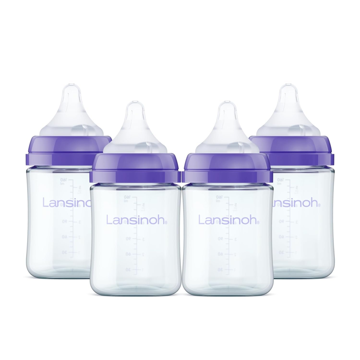 Lansinoh Anti-Colic Glass Baby Bottles, Purple Collar, 5 Ounces, 4 Count