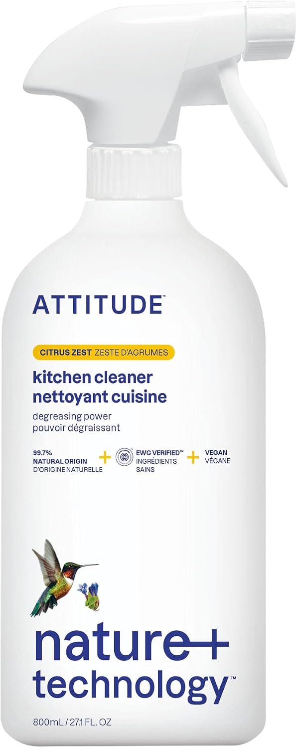 ATTITUDE Kitchen Cleaner Spray, EWG Verified, Degreaser Spray to Cut Grease & Grime, Plant-Based & Vegan, Citrus Zest Scent, 27.1 Fl Oz