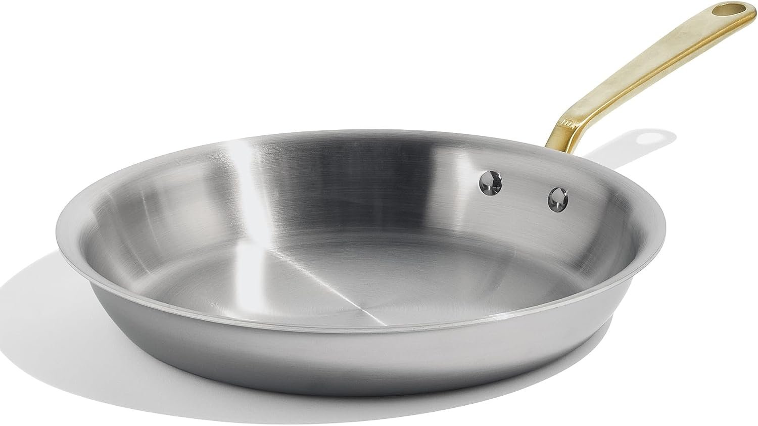 Made In Cookware – 12-Inch Stainless Steel Frying Pan with Antique Brass Handle – 5 Ply Stainless Clad – Professional Cookware – Crafted in Italy – Induction Compatible