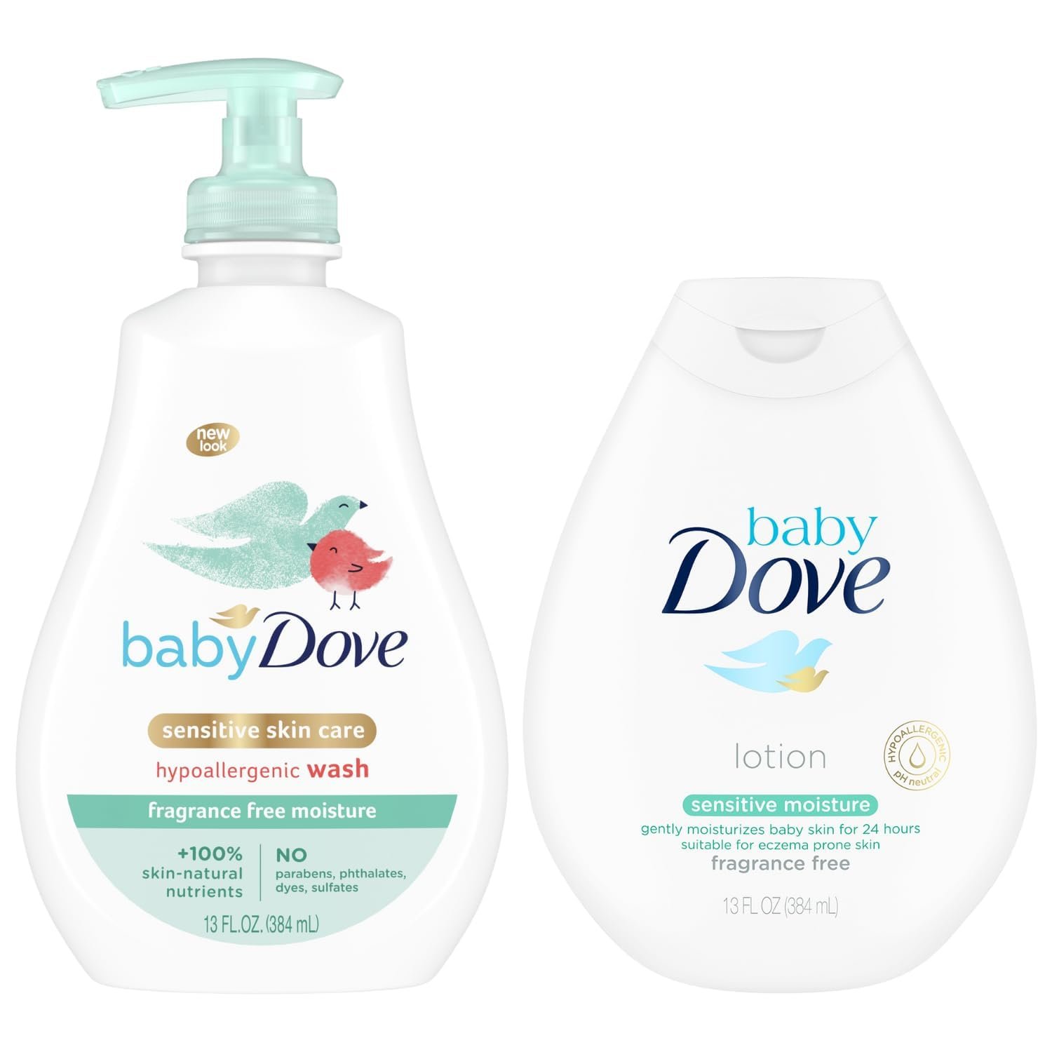 Dove Baby Essentials, Wash & Baby Lotion Set, Fragrance-Free, 13 Oz Ea