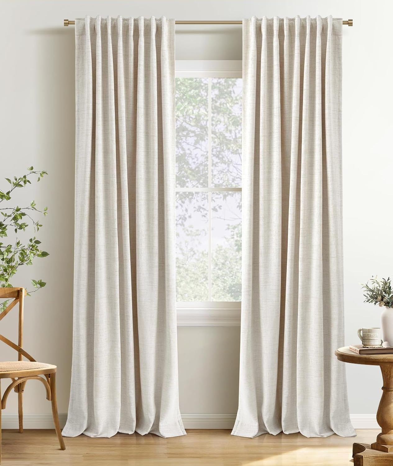INOVADAY 100% Blackout Linen Curtains for Bedroom 50×84 Inches Cream