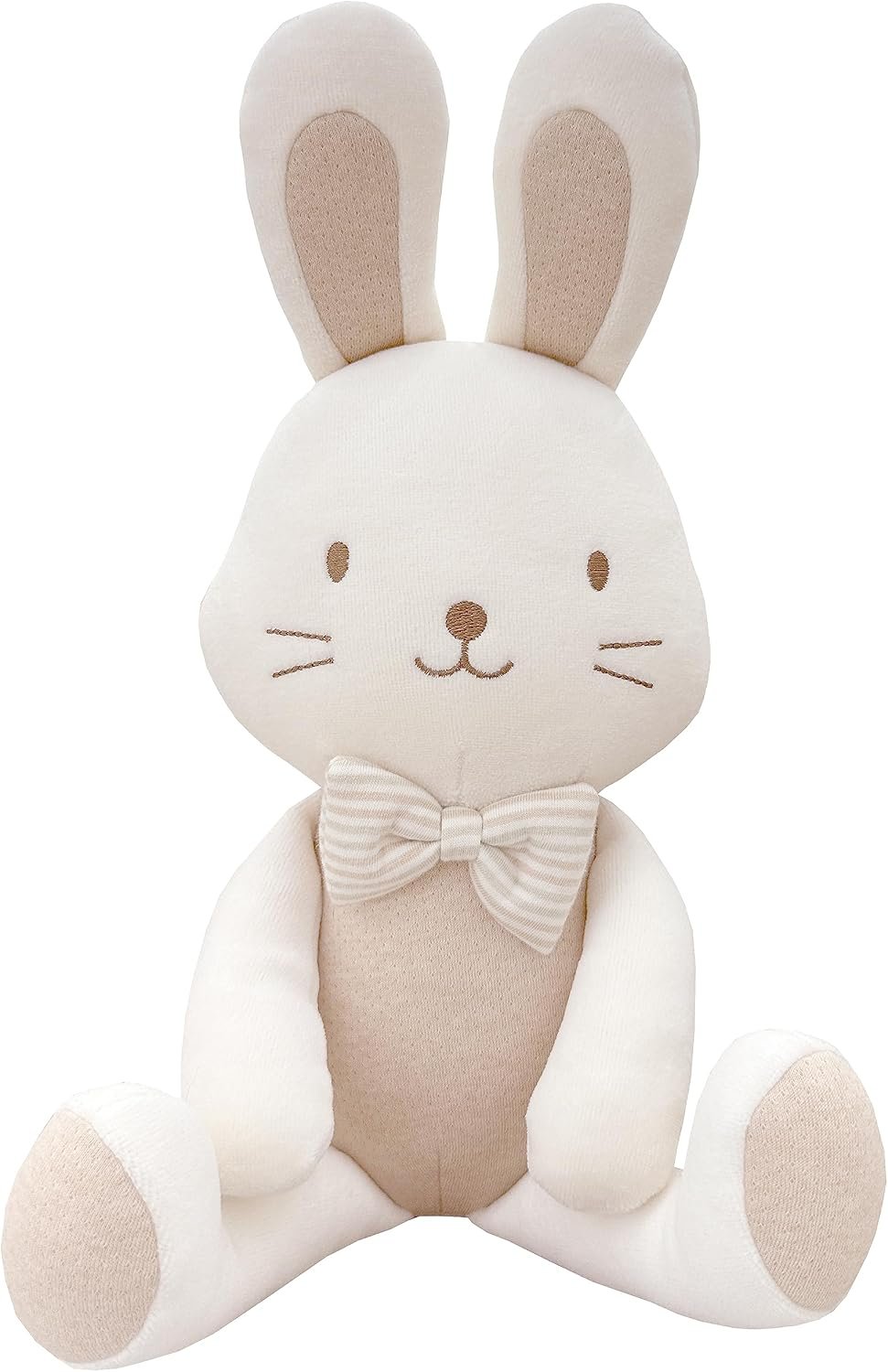 Super Soft Organic Cotton Baby First Friend, Attachment Doll for Baby, Pillow Buddy, Plush Animal Toys, Stuffed Animal Bunny, Chubby Cheeks Bow Tie Bunny