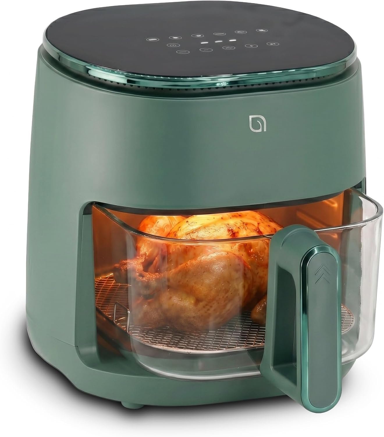 WILLOW Eco Series 6 in 1 Air Fryer with Glass Basket, 5 Quart Non Toxic Air Fryer w Digital Display, 430°F Max Temp, Preheat & Keep Warm Function, Compact + Dishwasher Safe Glass Airfryer – GREEN