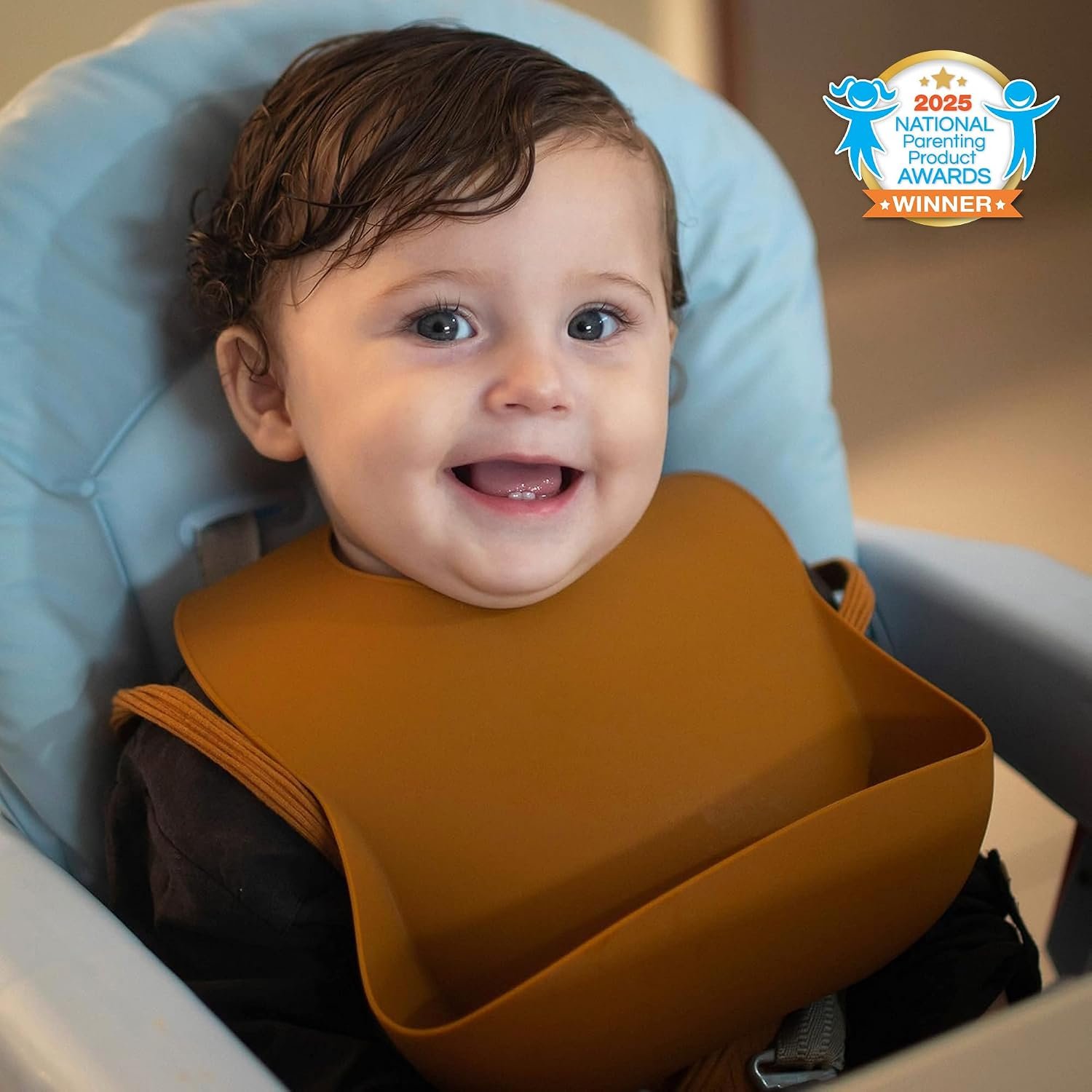 Moonkie Silicone Baby Bibs Set of 3, BPA Free Waterproof Baby Bibs for Eating, Soft Adjustable Silicone Bibs for Babies 6-12 Months, Toddler Bibs with Pocket Food Catcher (Cream/Buck/Olive Green)