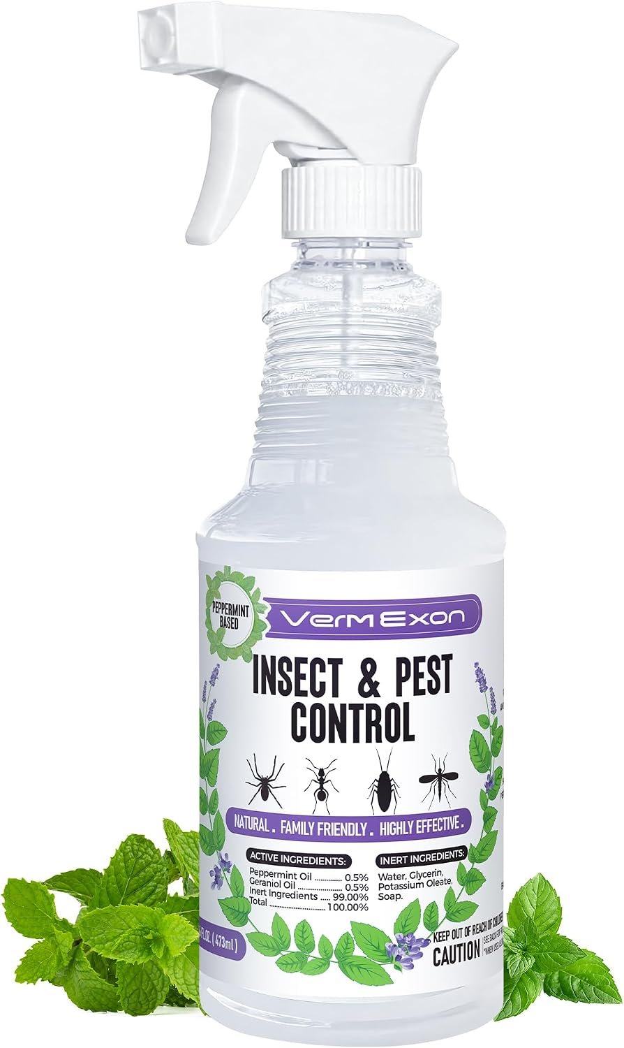 VermExon Peppermint Oil Insect & Pest Control Spray – 16oz Natural Plant-Based Bug Killer for Spiders, Ants, Flies, and Other Insects, Safe for Home & Kitchen Use