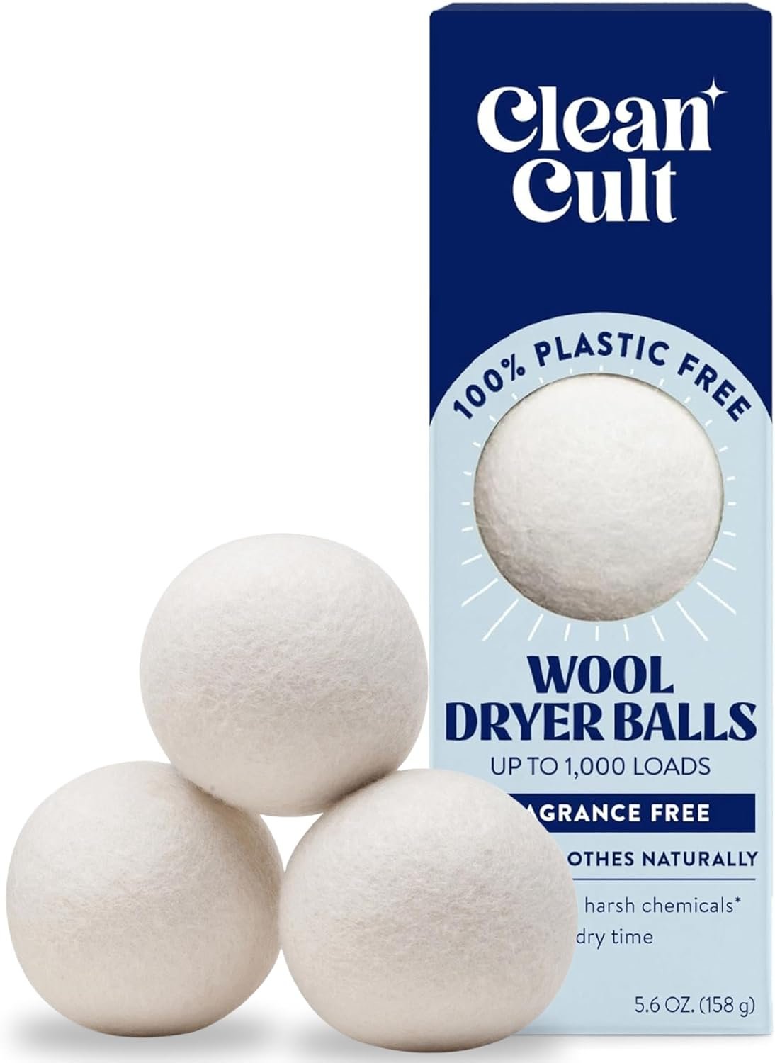 Cleancult Wool Dryer Balls (3 Count) – Made from 100% New Zealand Wool – Biodegradable Dryer Balls – Shorten Dry Times, Soften Clothes, and Stop Static Cling – Lasts up to 1000 Loads