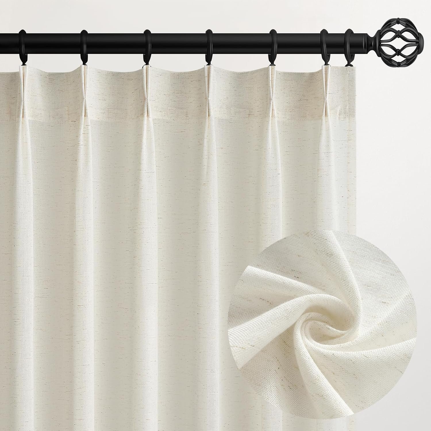 Topfinel Pinch Pleated Curtains 90 Inches Long 2 Panels Set,Natural Cream Semi Sheer Cotton Blend Fabric Aesthetic Advanced Curtain Drapes for Living Room Bedroom,40×90 inch Length