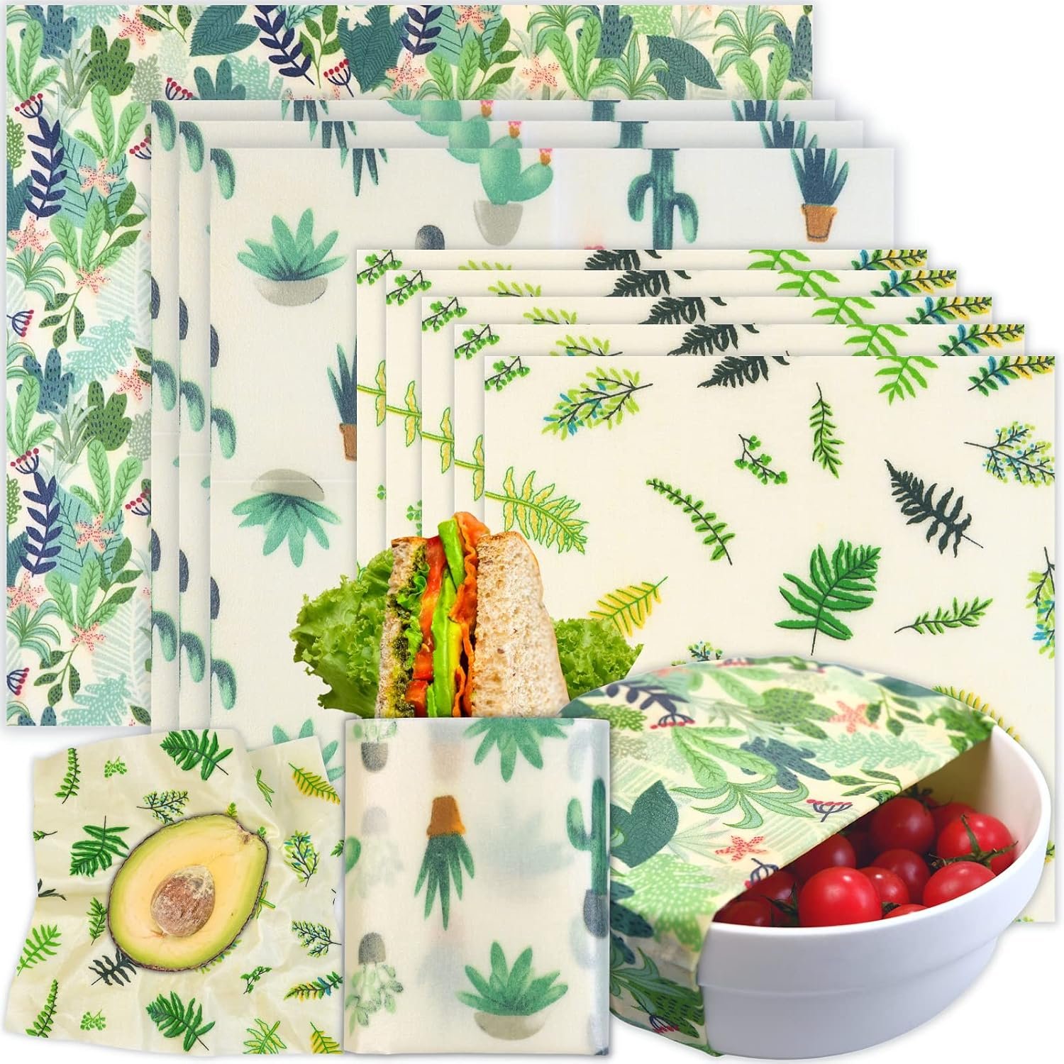 Reusable Beeswax Wrap – 9 Pack Beeswax Wraps for Food, Eco-Friendly Beeswax Food Wraps, Bread Sandwich Wrapper – Organic, Sustainable, Zero Waste, Reusable Plastic-Free Food Wrap, 1XL, 3M, 5S