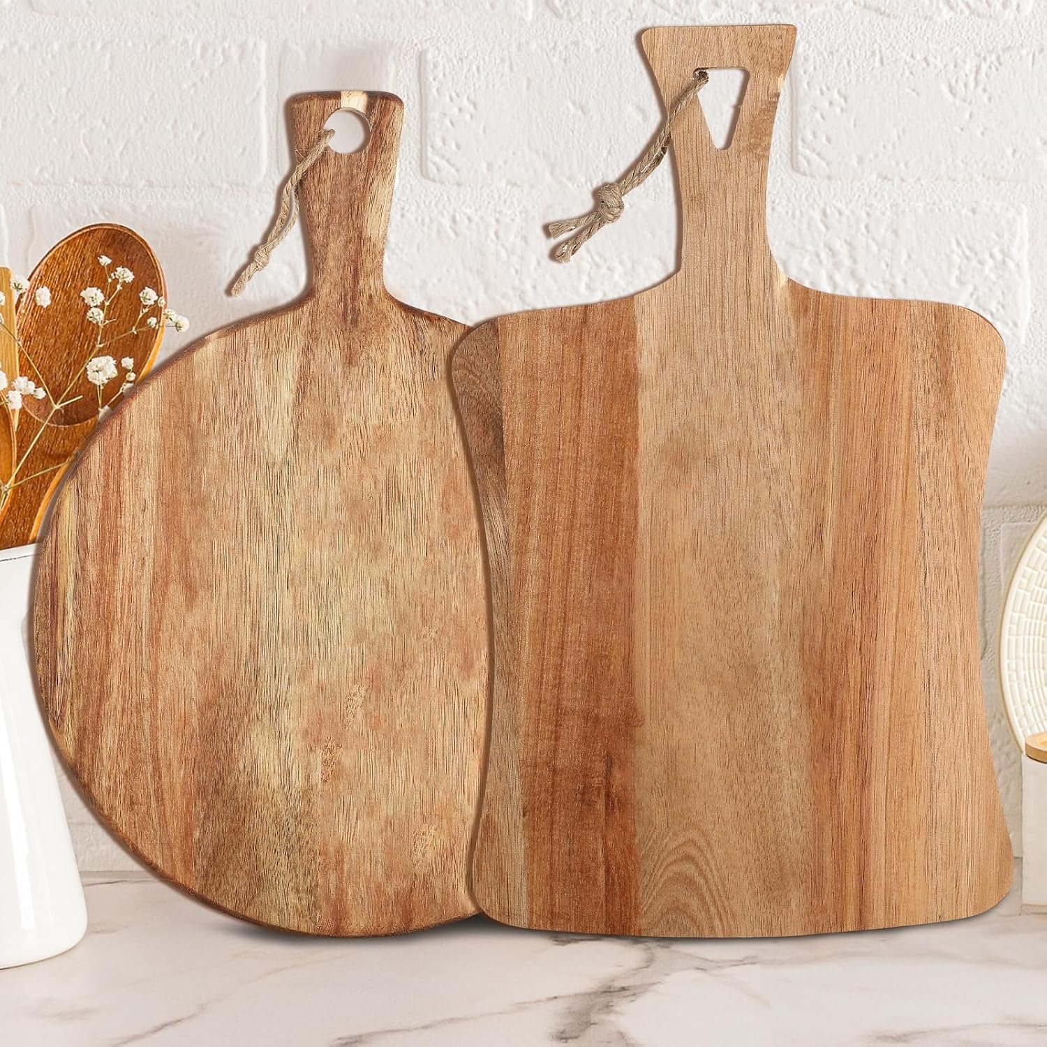 Hsei 2 Pcs Wood Cutting Boards with Handle Charcuterie Boards, Practical