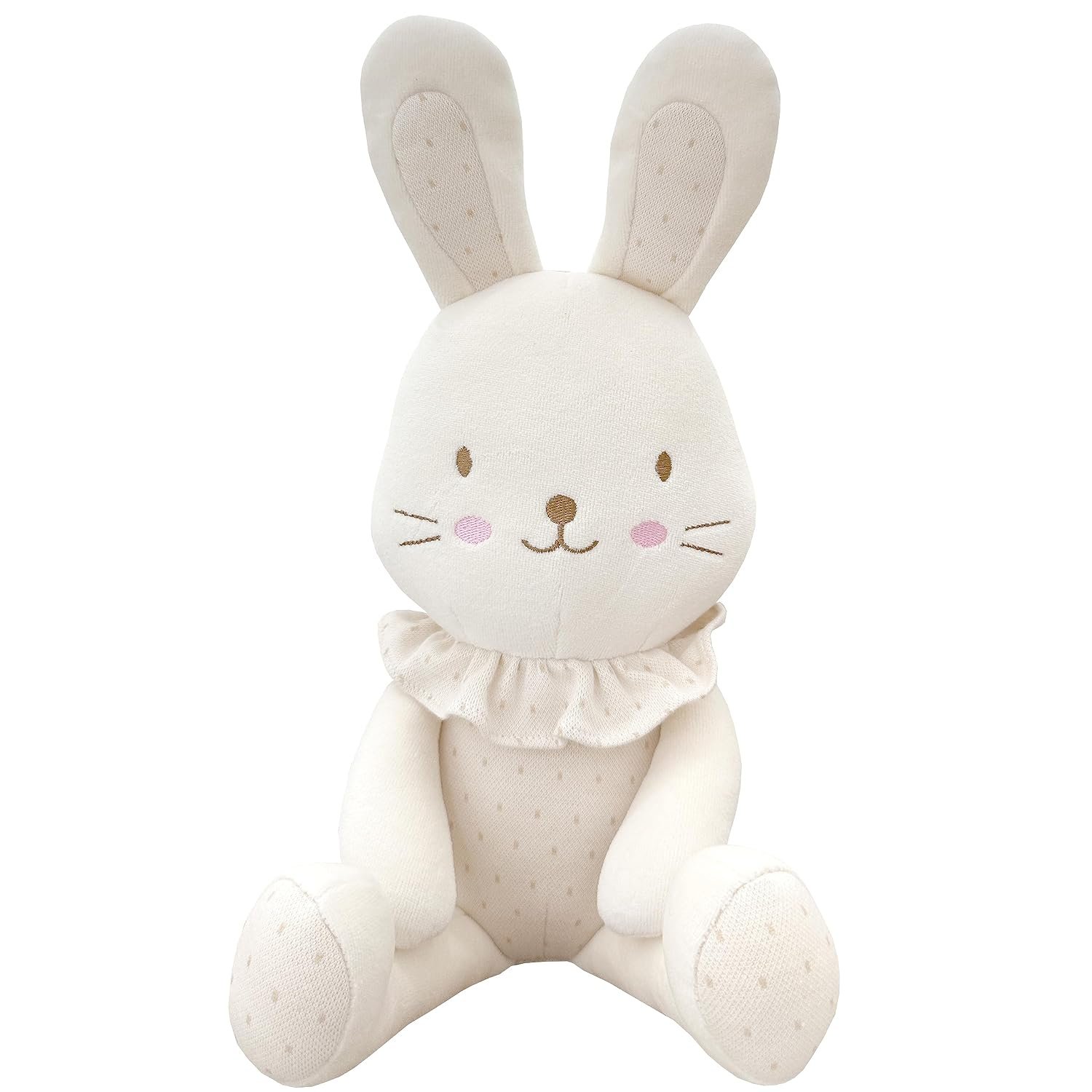 Super Soft Organic Cotton Baby First Friend, Attachment Doll for Baby, Pillow Buddy, Plush Animal Toys, Stuffed Animal Bunny, Chubby Cheeks Frill Bunny