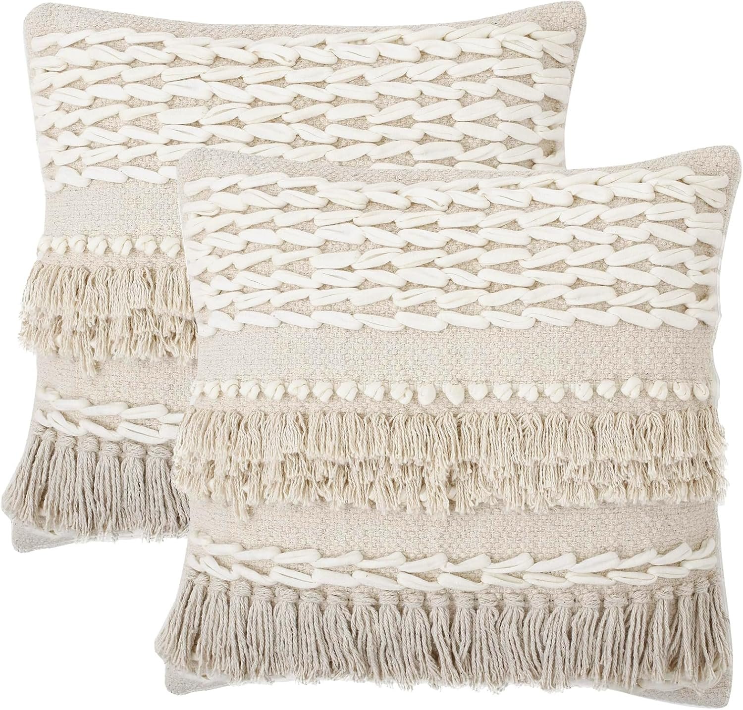· REDEARTH · Boho Handwoven Throw Pillow Cases – Contructed Frill Natural