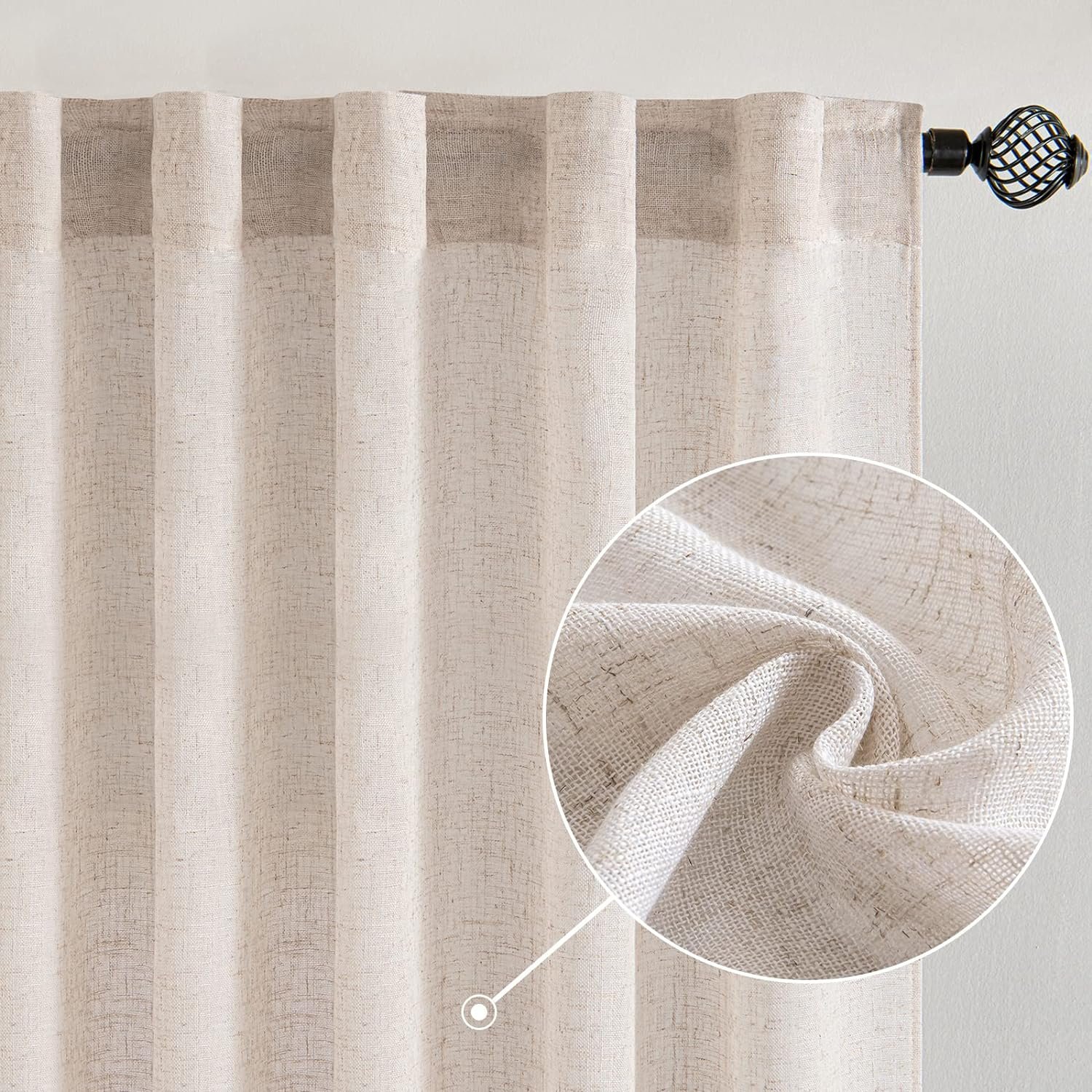 MIULEE Natural White Linen Curtains 52×84 Inch Long for Bedroom Living Room