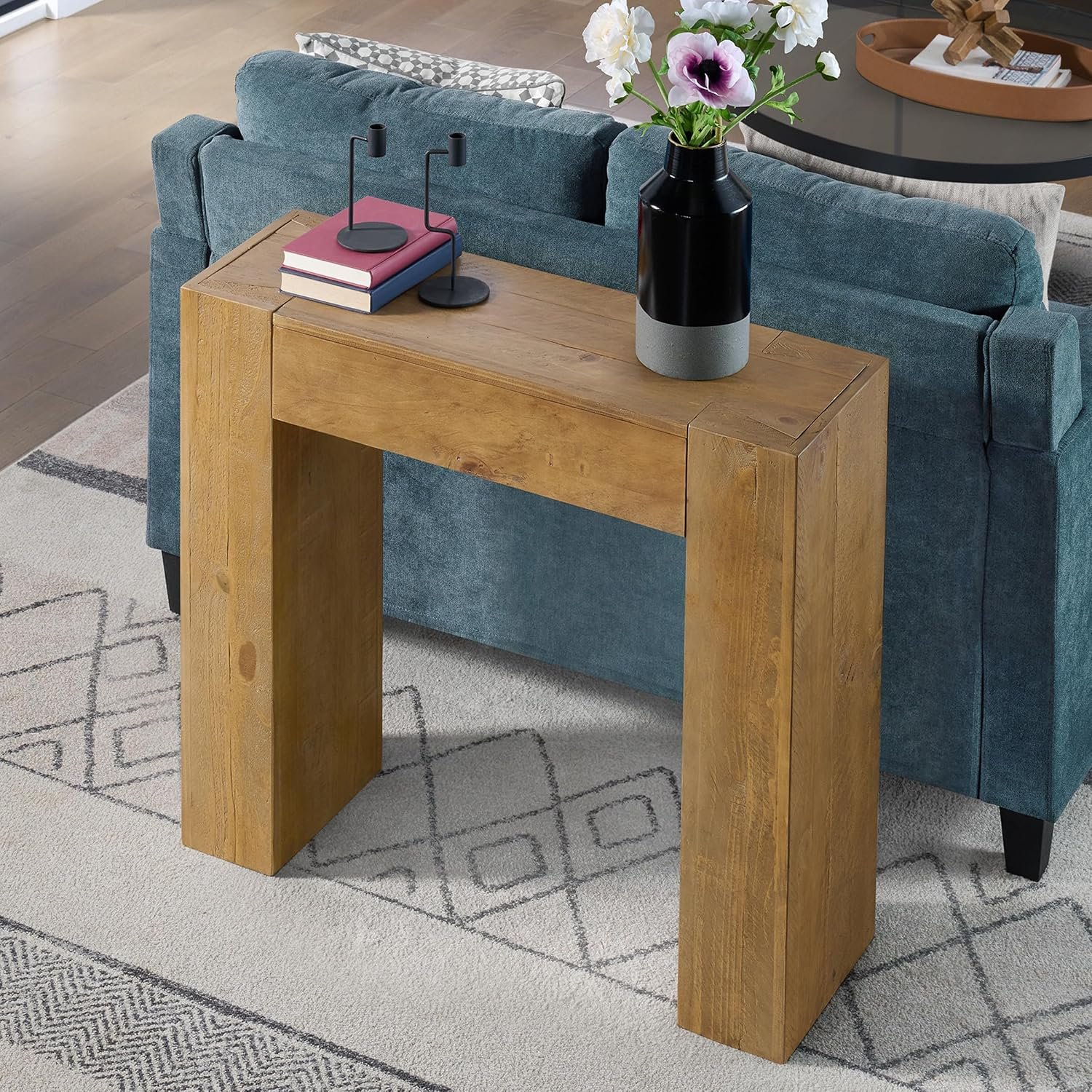 Alaterre Furniture Stockyard Solid Wood Console Table, Oak, 36 Inch