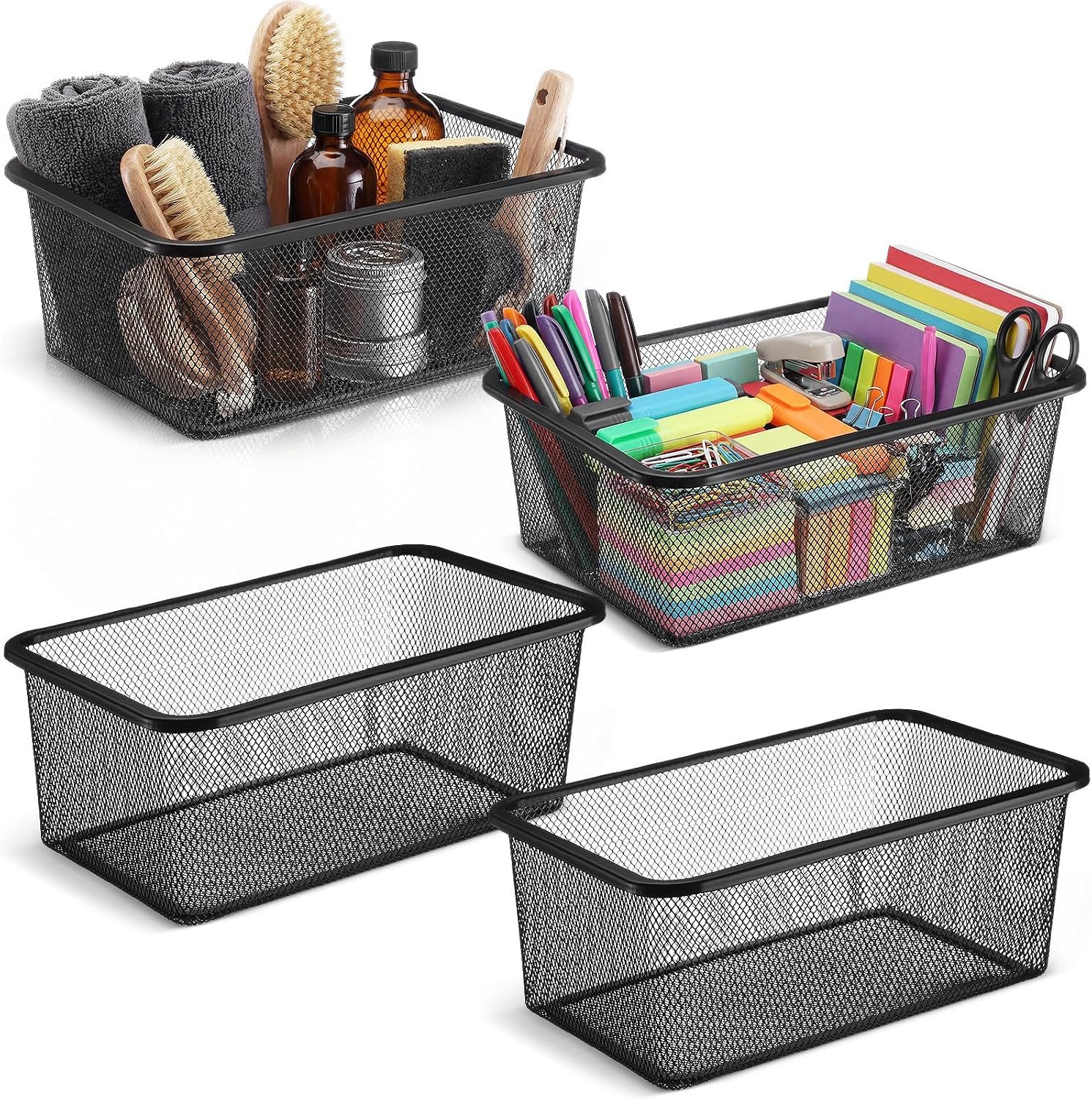 Metal Wire Mesh Baskets for Organizing, Black, Small