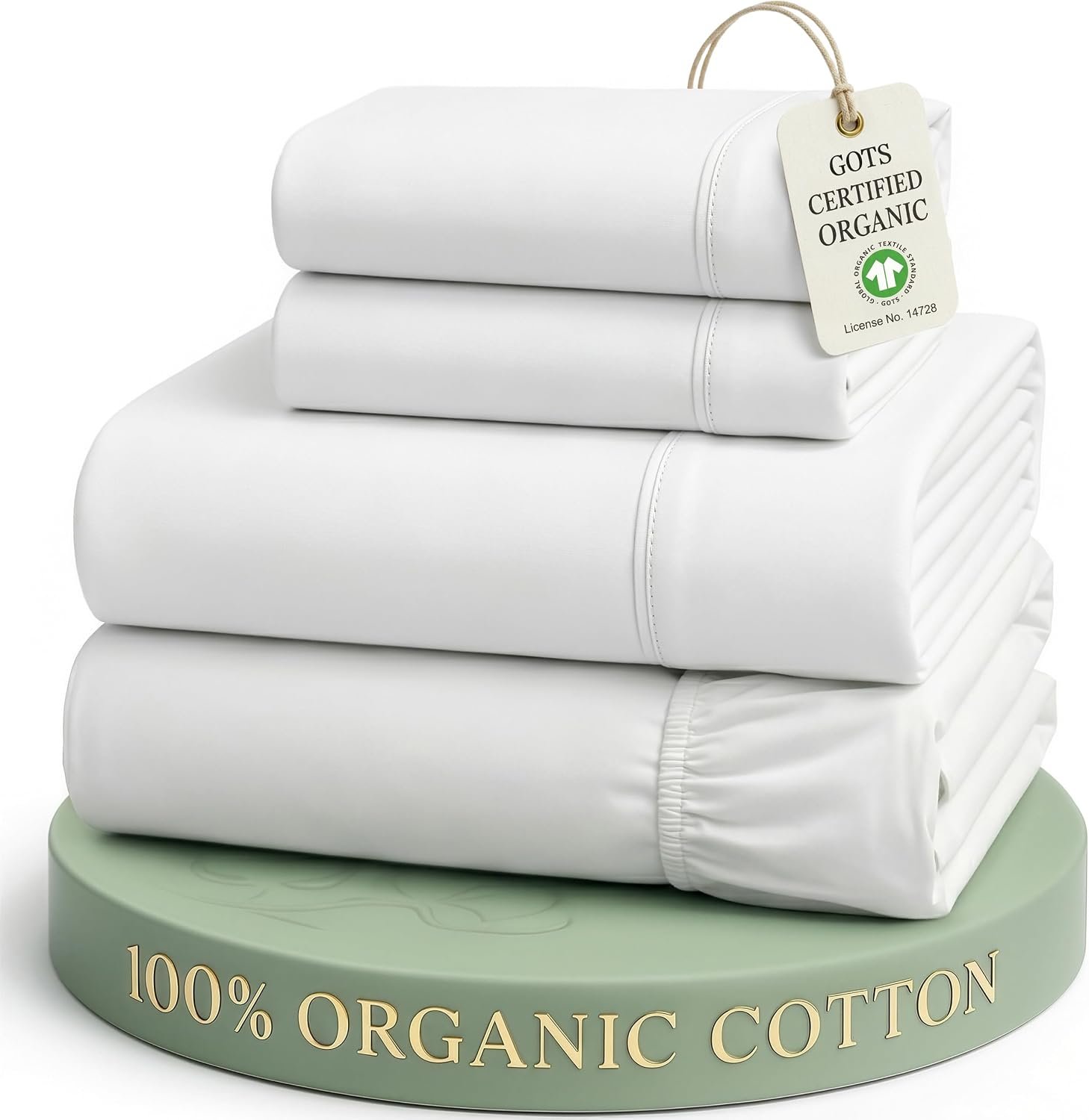 LANE LINEN King Sheets 100% Organic Cotton 4pc Percale Cooling Soft – White