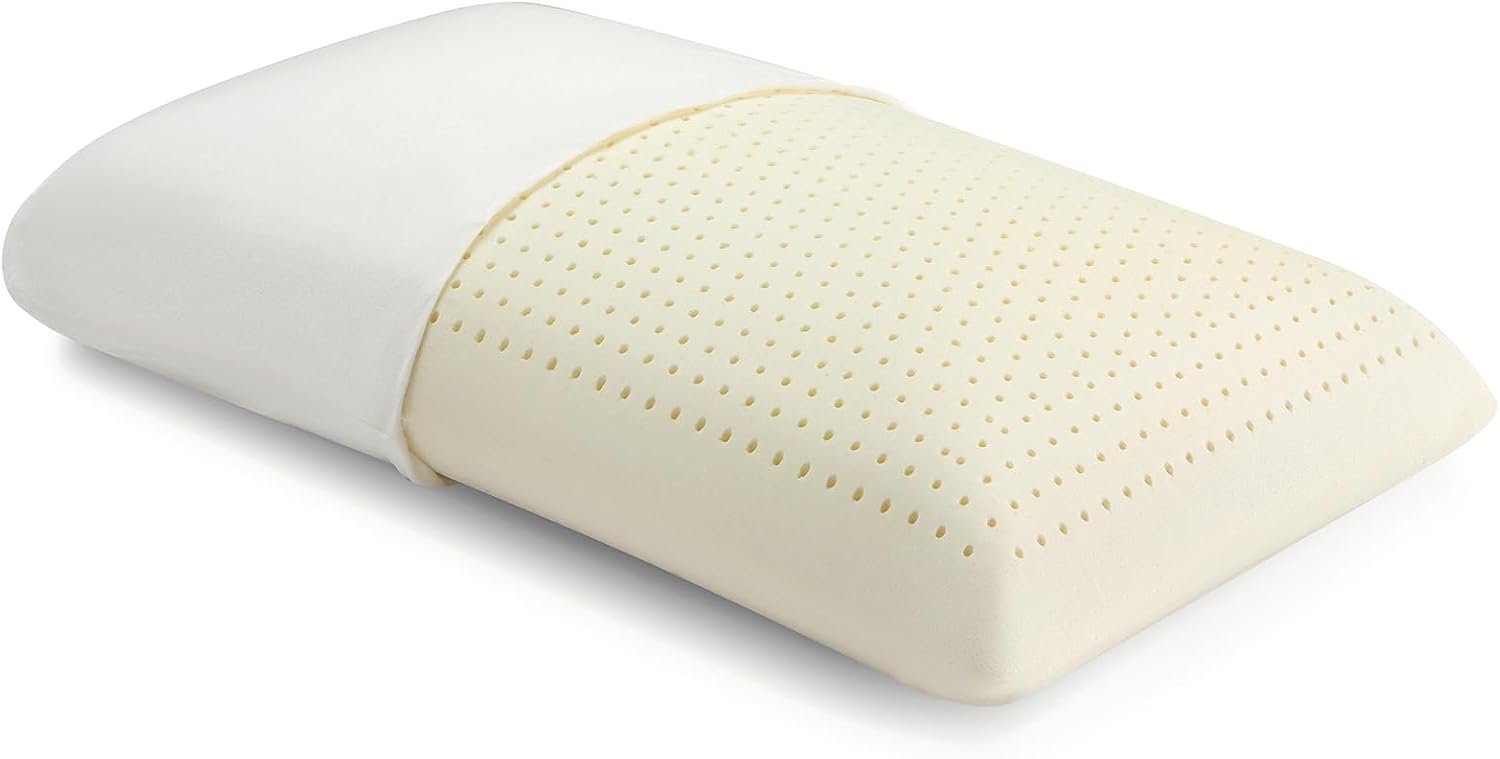 100% Natural Talalay Latex Pillow for Sleeping with Removable Cotton Cover, Premium Soft Bed Pillow Helps Relieve Pain and Pressure, Suitable for Side Back Sleepers (Standard, Medium 5.5”H)