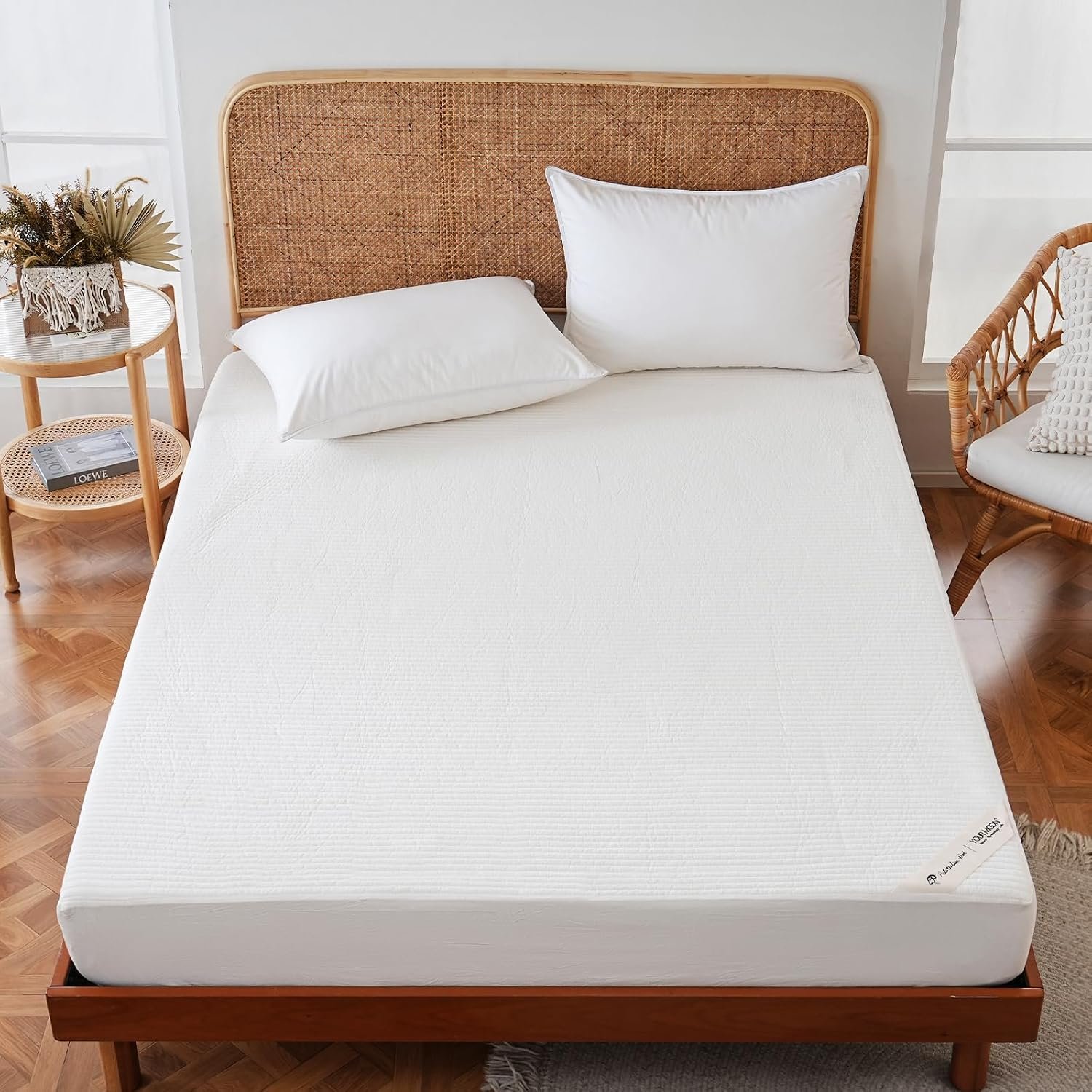 YOUR MOON 100% Wool Mattress Pad Twin XL, Natural Cotton Cover, White