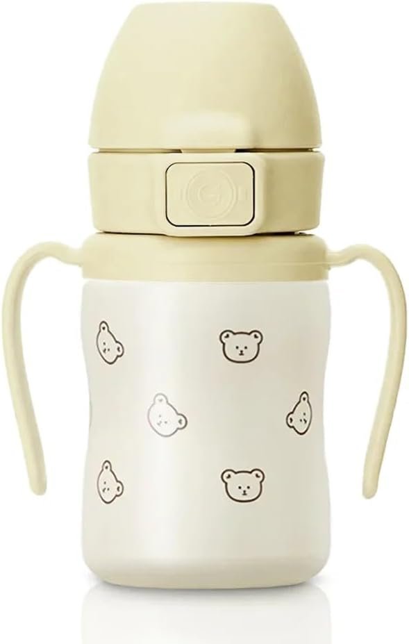 GROSMIMI Stainless Steel Baby Straw Cup, Spill-Proof, 12M+, 6oz (Bear)
