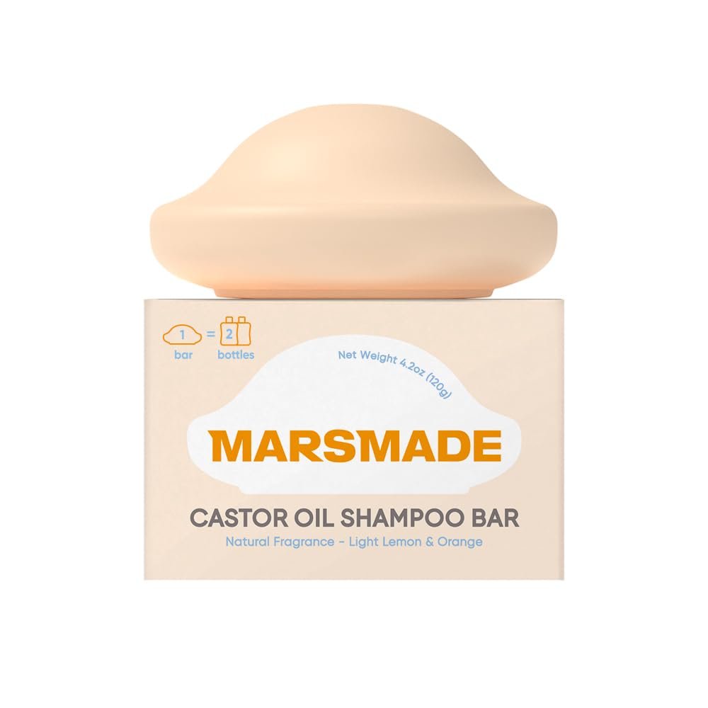 Marsmade Castor Oil Shampoo Bar Hydrating & Moisturizing Natural Hair Soap for Bathing, Hair Growth & Scalp Nourishment, Solid Shampoo for All Hair Types (120g, 4.23 oz)