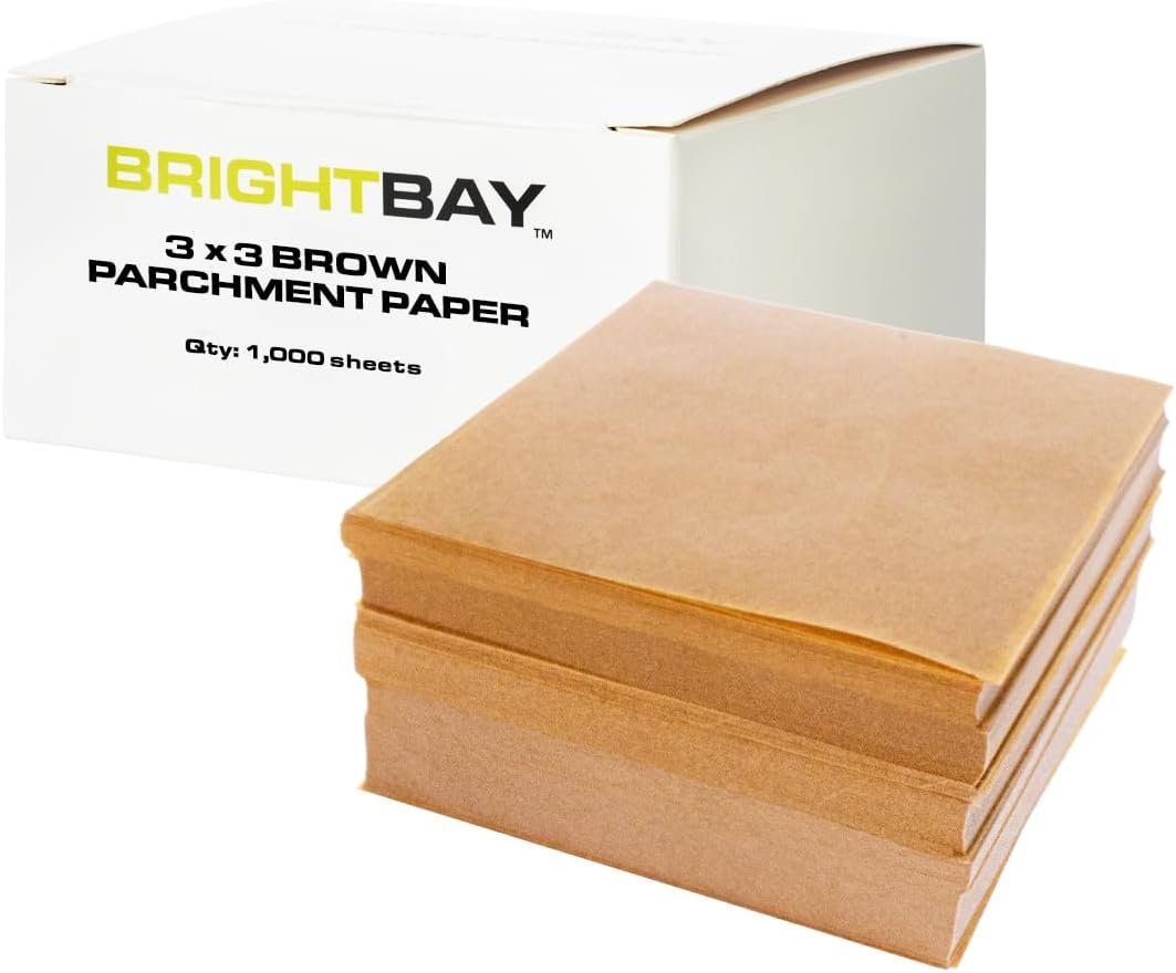 3×3 Inch Parchment Paper Squares – Brown (1000 Sheets), Precut, Naturally Unbleached, Non-stick Single Serving Size for Baking, Cooking, Air Frying, and More