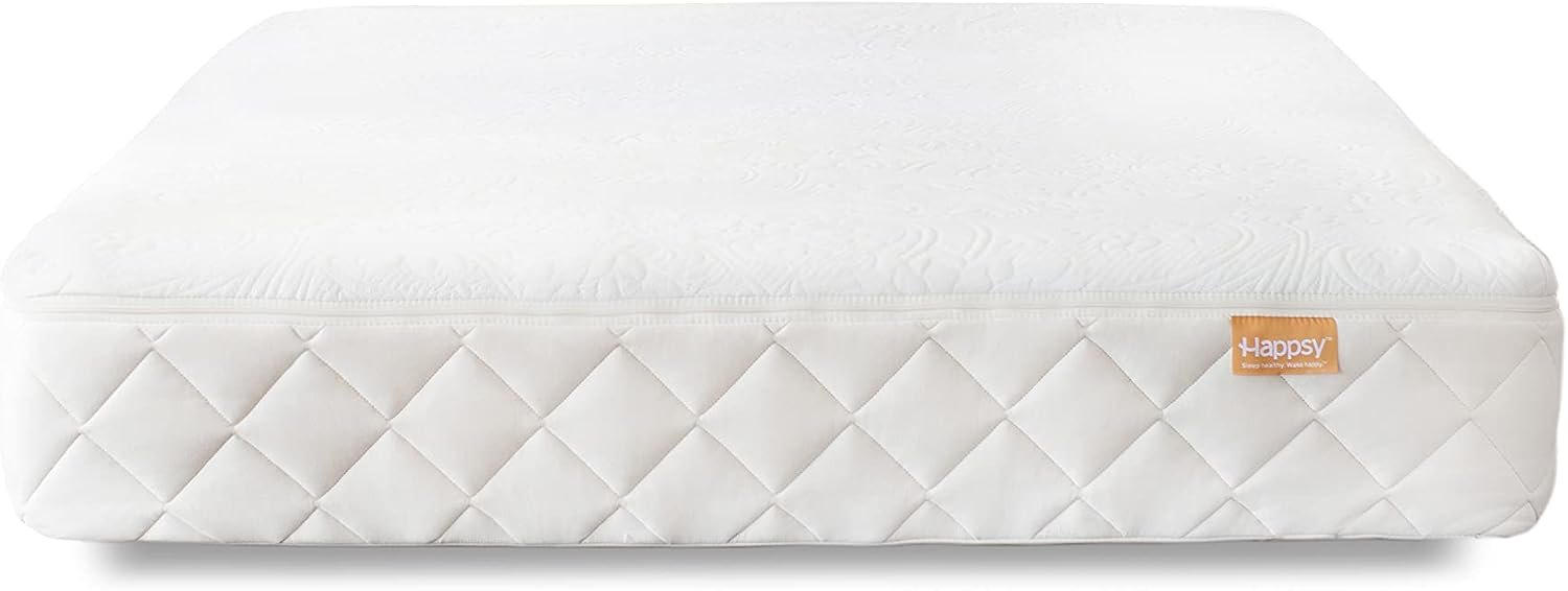 Happsy Organic Hybrid Mattress – Natural Latex – Medium Firm Mattress with Encased Coil Layers for Universal Comfort – Bed-in-a-Box – Queen