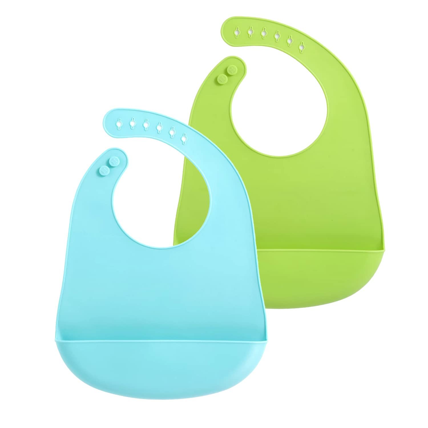 PandaEar 2-Pack Silicone Baby Bibs with Food Catcher Pocket, Waterproof