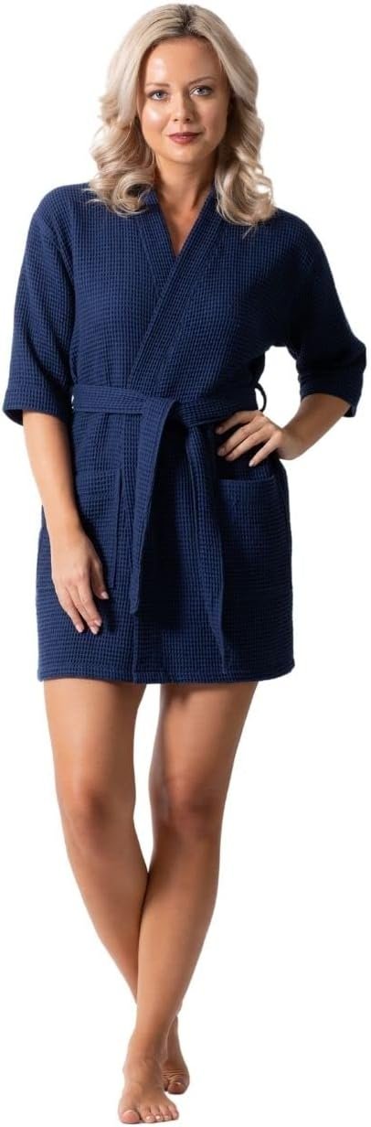 Turkish Linen Lightweight Waffle Knit Bath, Spa & Bridesmaids Kimono Short Robes for Women – Quick Dry & Soft
