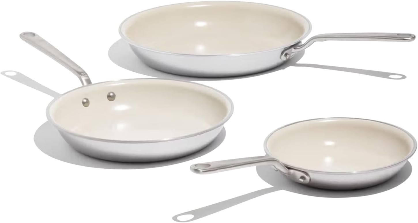 Made In Cookware – 3-Piece (Includes 8″,10″,12″) CeramiClad 2.0 Non Stick Frying Pan Set (Stainless Handle) – 5-Ply Stainless Clad with Stay-Cool Handle – Professional Cookware – Crafted in Italy