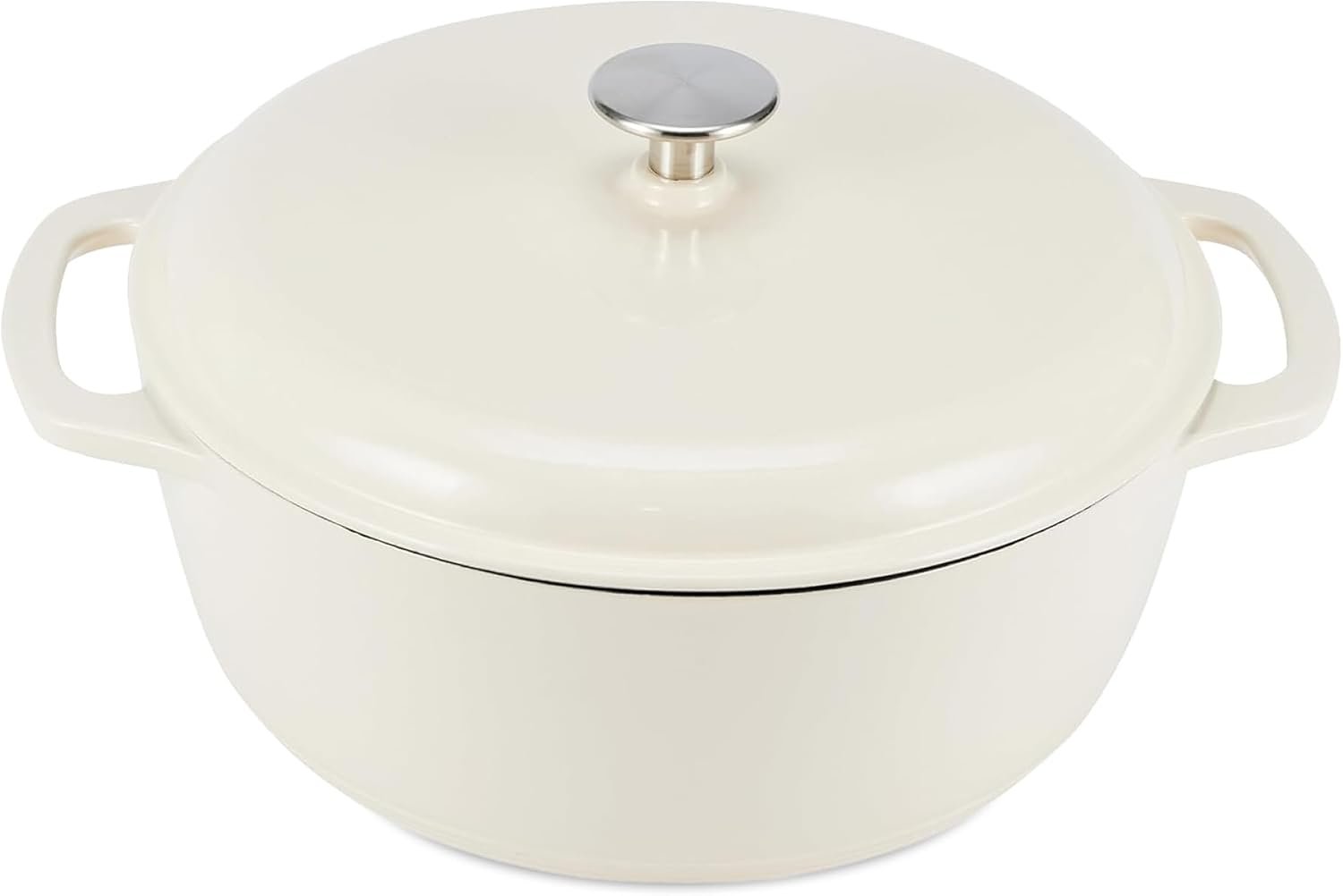 Amazon Basics Enameled Cast Iron Dutch Oven Pot with Lid, Round, Dual Handles, Heavy-Duty, Oven Safe for Stews, Roasting, Baking, 4.3-Quart, White