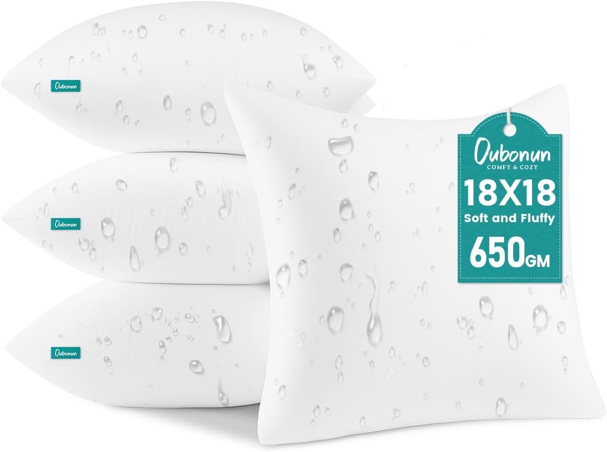 Oubonun 18×18 Outdoor Throw Pillow Inserts – Set of 4 Waterproof Cushions
