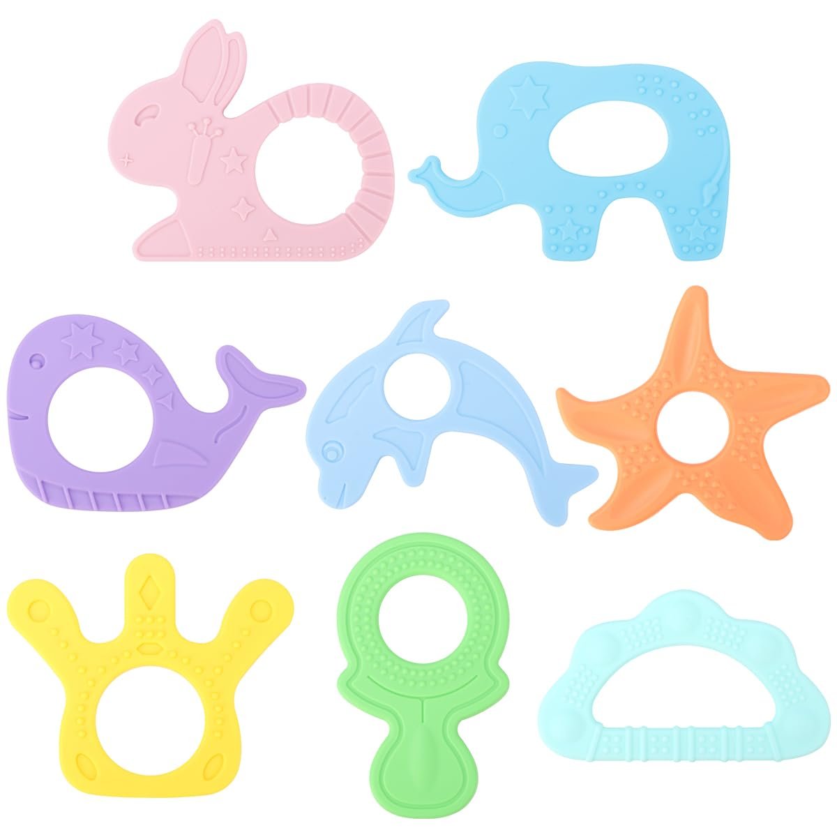 BEBOAN Silicone Baby Teething Ring Toys, 8 Pack Freezer Theether Chew Toy