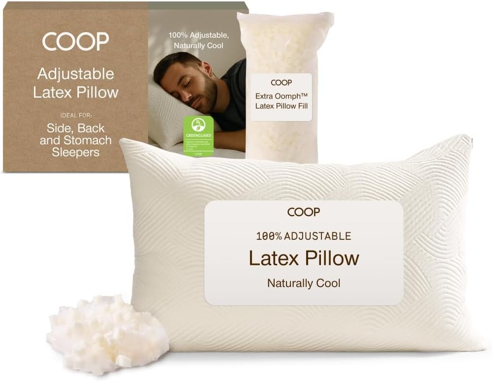 Coop Home Goods Adjustable Latex Pillow Queen, Talalay Latex & Microfiber Fill, Best Pillows for Sleeping, Ergonomic, Naturally Cooling, Eco-Friendly, Medium Firm for Back, Side & Stomach Sleepers