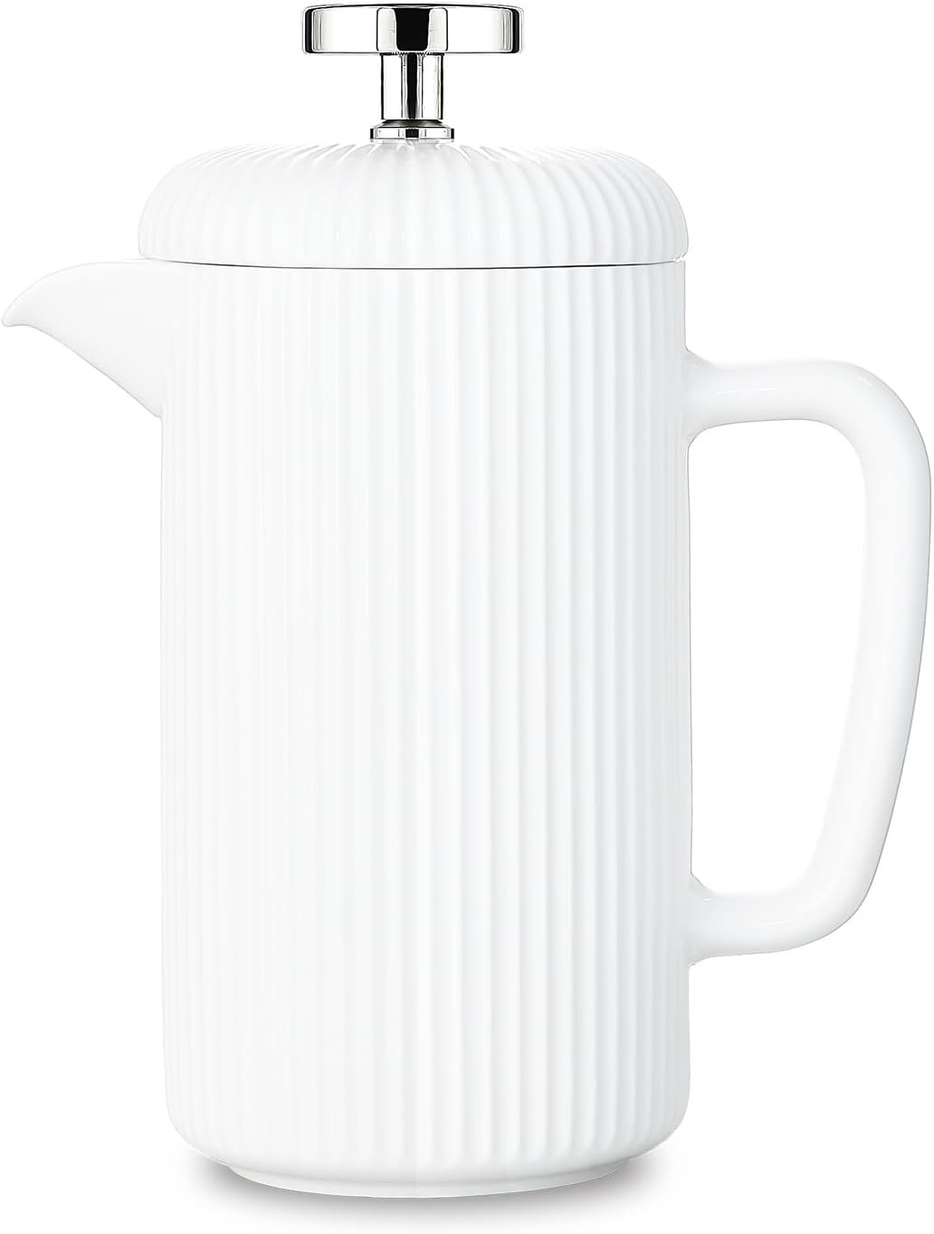 Easyworkz Porcelain French Press 22 fl oz, Coffee Tea Maker with Stainless Steel Plunger, Ivory