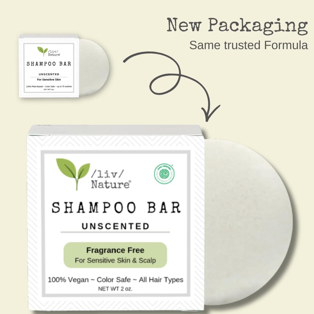 Fragrance Free Shampoo Bar | EWG Verified® | Non Toxic Shampoo | Hypoallergenic | Gentle & Safe, Sensitive Scalp & Psoriasis | Unscented | Plastic-Free | Made in USA