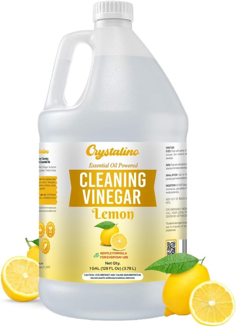 Lemon Essential Oil Cleaning Vinegar (1 Gallon) 6% Non-Toxic Distilled White, Vinegar for Cleaning Purpose, Vinagre Blanco, Vinger (128 Fl Oz (Pack of 1), Lemon)