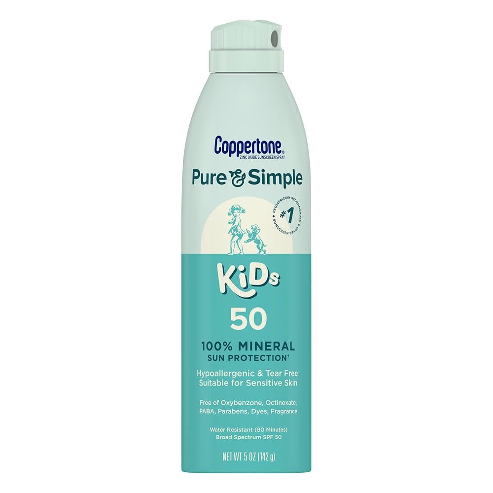 Coppertone Pure & Simple Kids Mineral Face Sunscreen Spray SPF 50, 5 oz