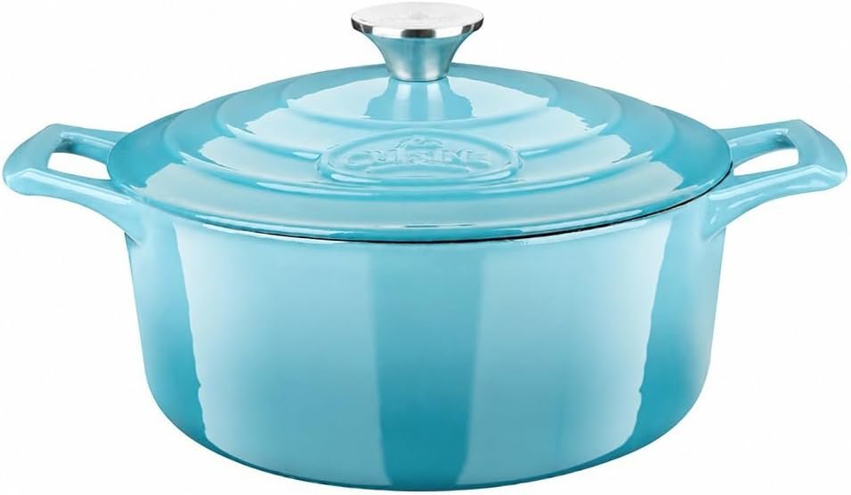 La Cuisine Enameled Cast Iron Dutch Oven Casserole Pot with Lid Internal Matt Black Enamel Coating for baking bread 2.1 QT 7.8″ /20cm Ø, GlassTop, Oven-Safe 550°F/276°C Teal