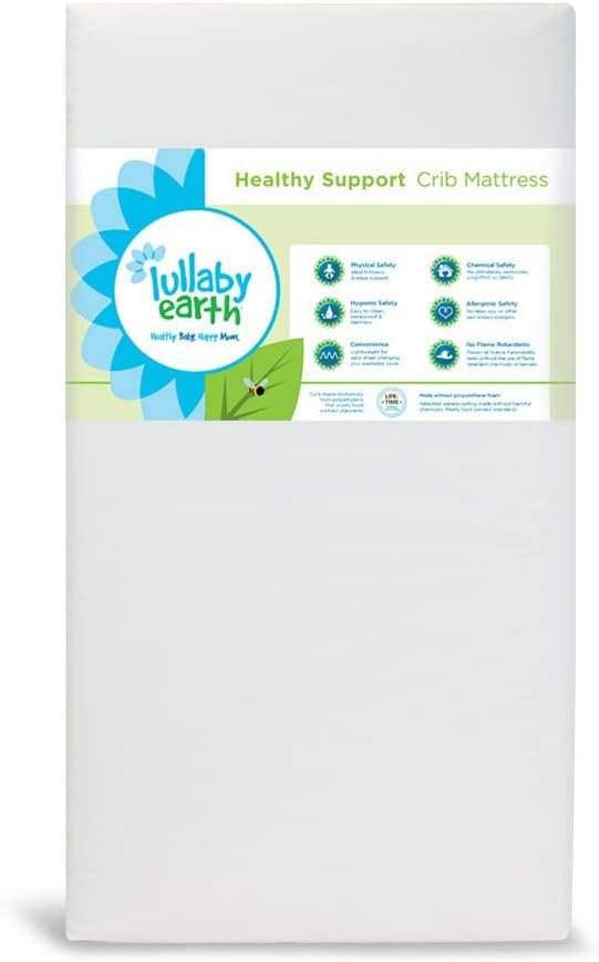 Lullaby Earth Non-Toxic Crib Mattress – Waterproof – Fits Standard Baby and Toddler Bed, White