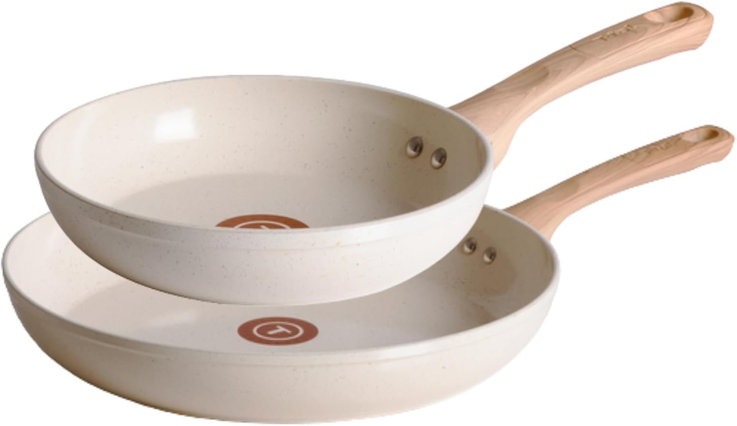 T-Fal Revive Nonstick Ceramic Frying Pan Set (2-Piece) 8″ & 10″ Skillet, Oven Safe to 350°F, Stay-Cool Handle, Kitchen Pots and Pans, Cream Granite