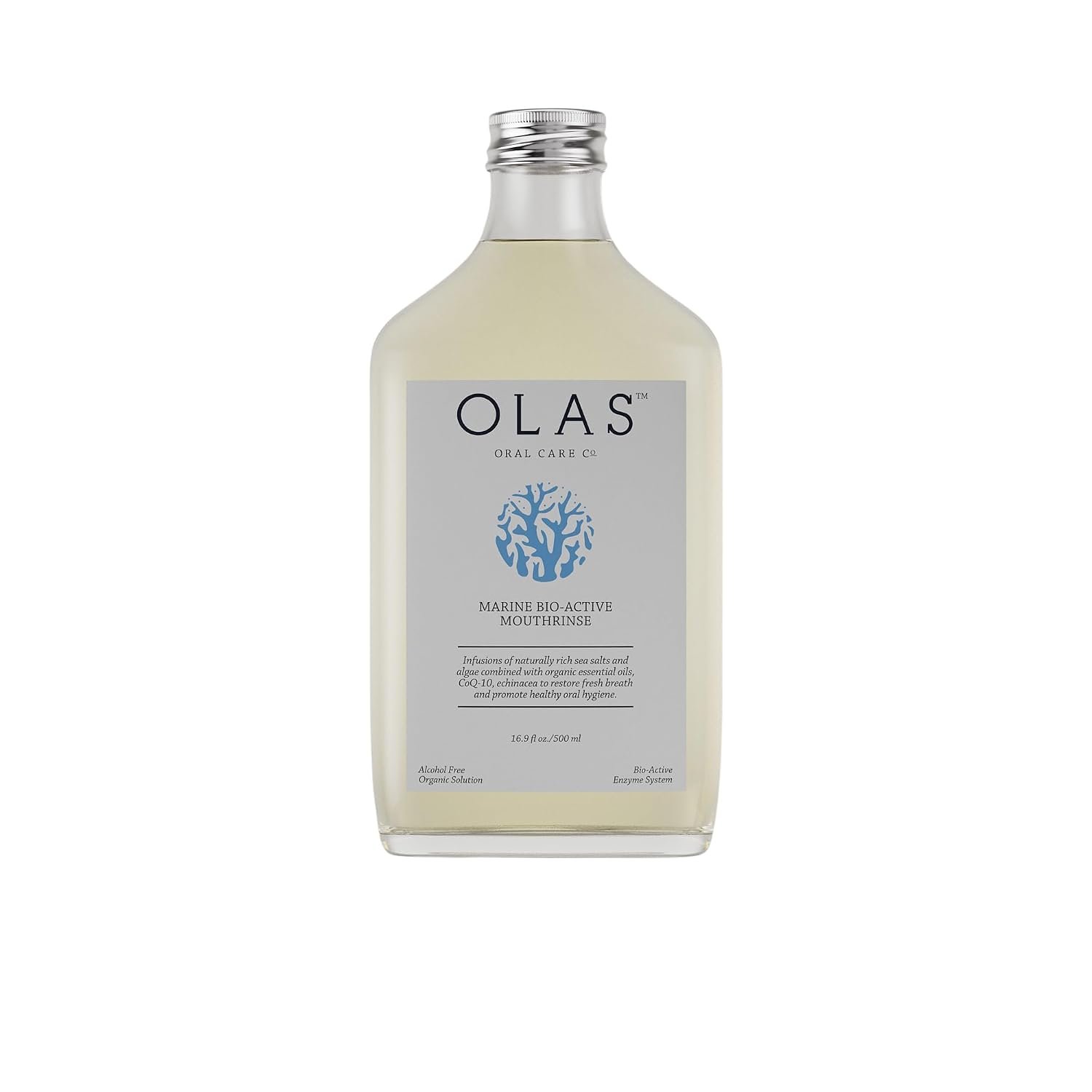 Olas Alcohol Free Mouthwash & Oral Rinse – Marine Bio-Active Mouth Rinse With Essential Oils & Antioxidants for a Healthy Oral Microbiome – Fluoride Free Natural Mouthwash (500 ml)