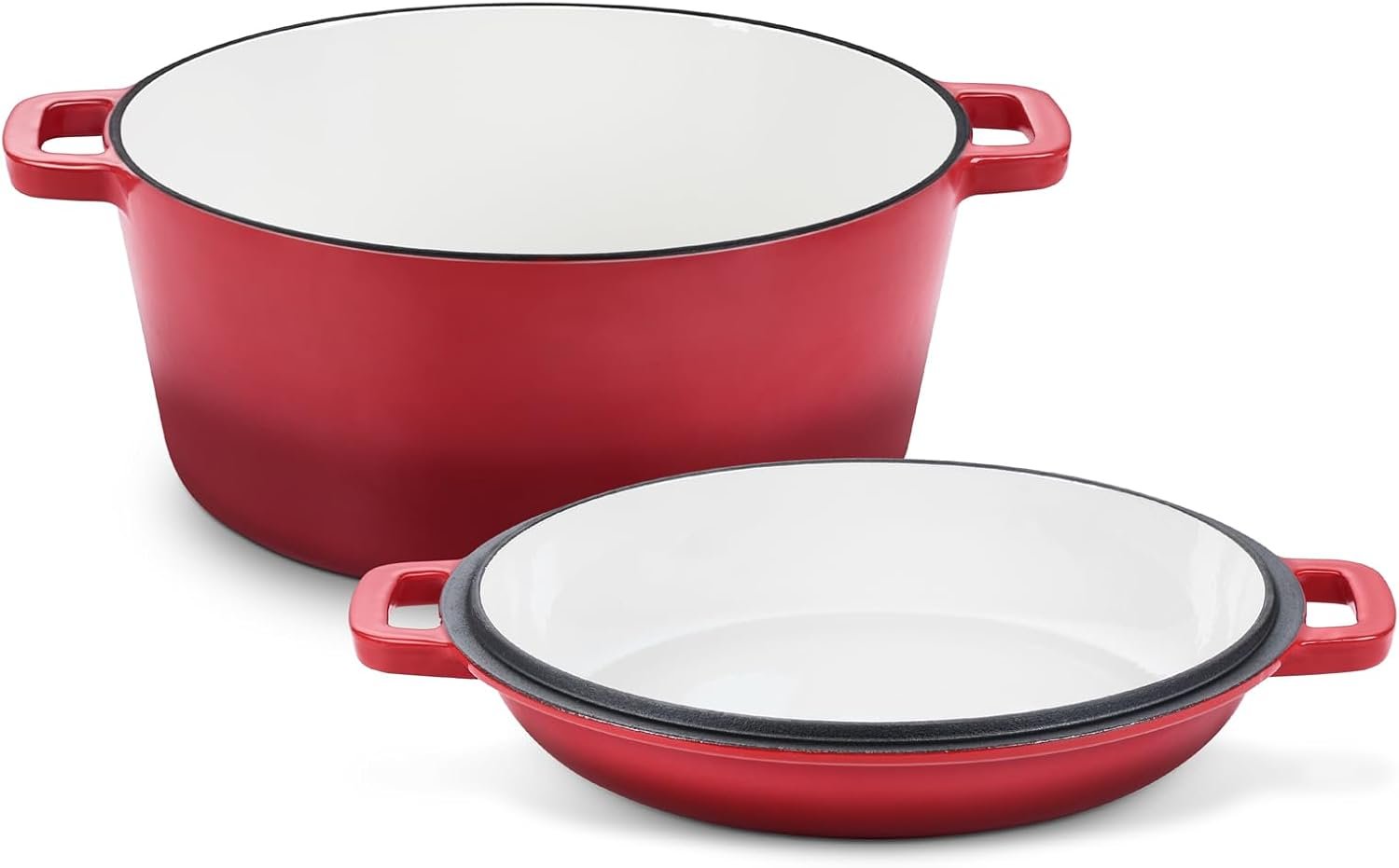 TeamFar 5qt Dutch Oven, Pre-seasoned Cast Iron for Bread Baking, Red
