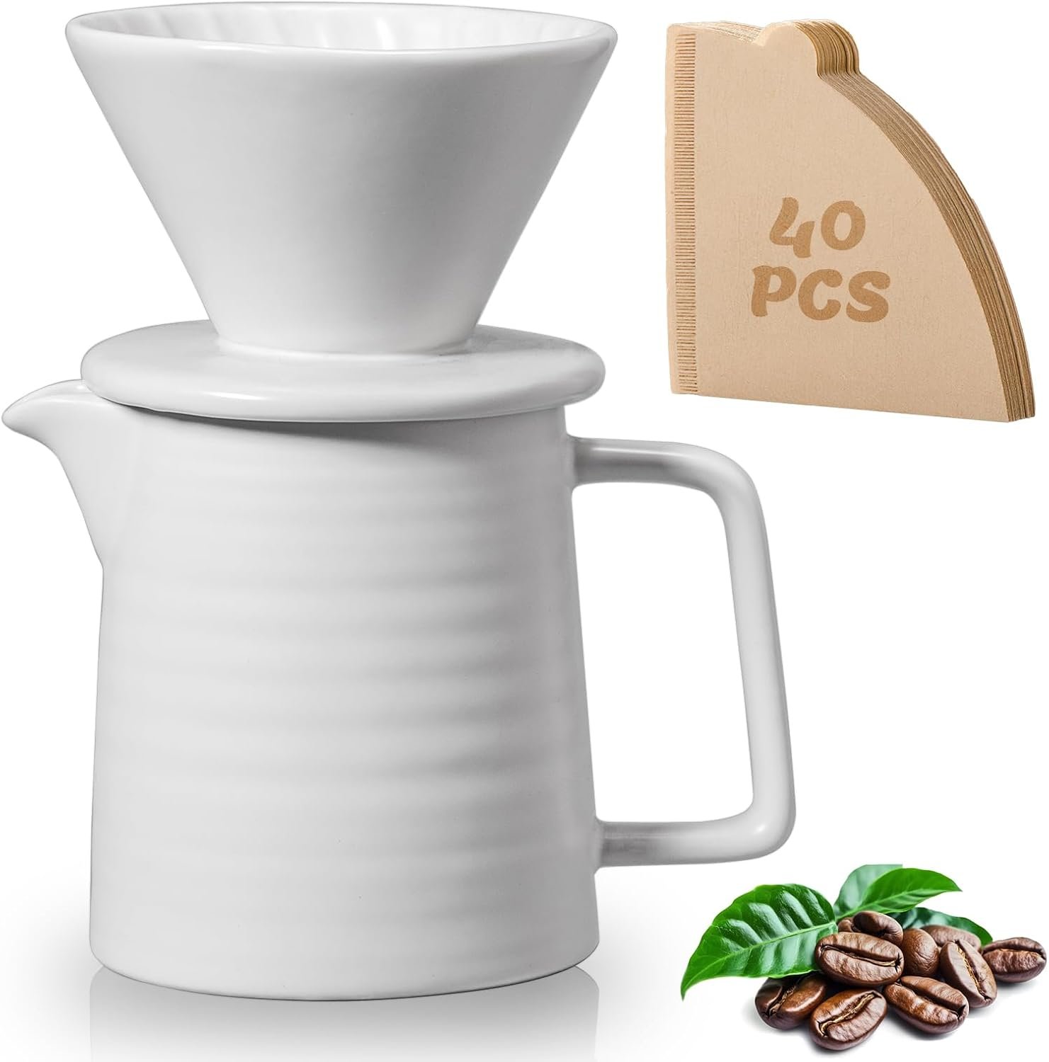 Pour Over Coffee Maker Set – Premium Ceramic Coffee Dripper with 500ml Capacity, Manual Style Coffee Maker White – Ideal for Home, Office, and Travel