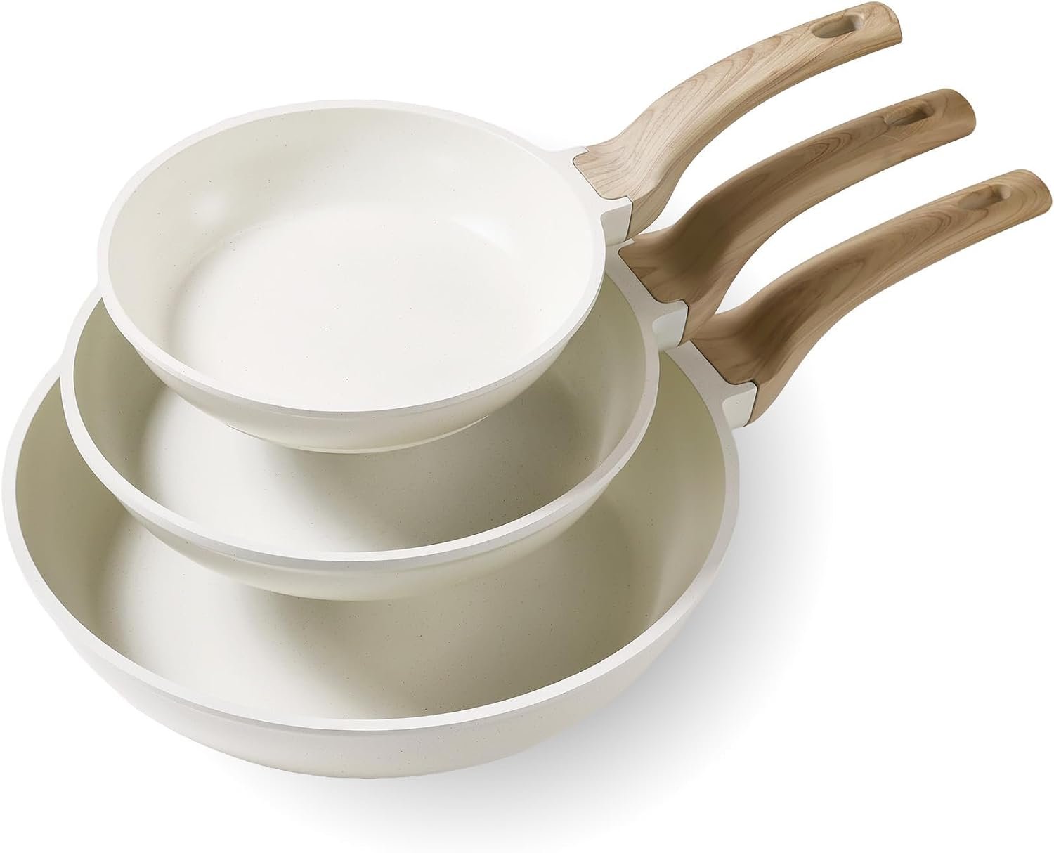CAROTE 3Pcs Cream White Non Stick Skillet Set, Cream White