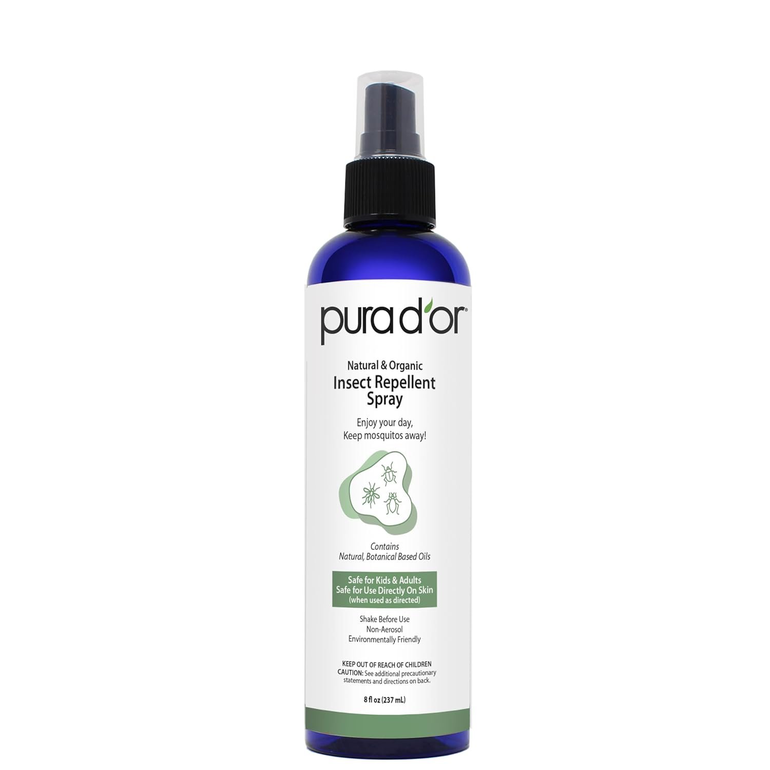 PURA D’OR Natural & Organic Insect Repellent Spray – DEET-Free Outdoor Spray with Citronella, Peppermint & Rosemary Essential Oils – Plant-Based Formula for Outdoor Use – Cruelty-Free, 8oz