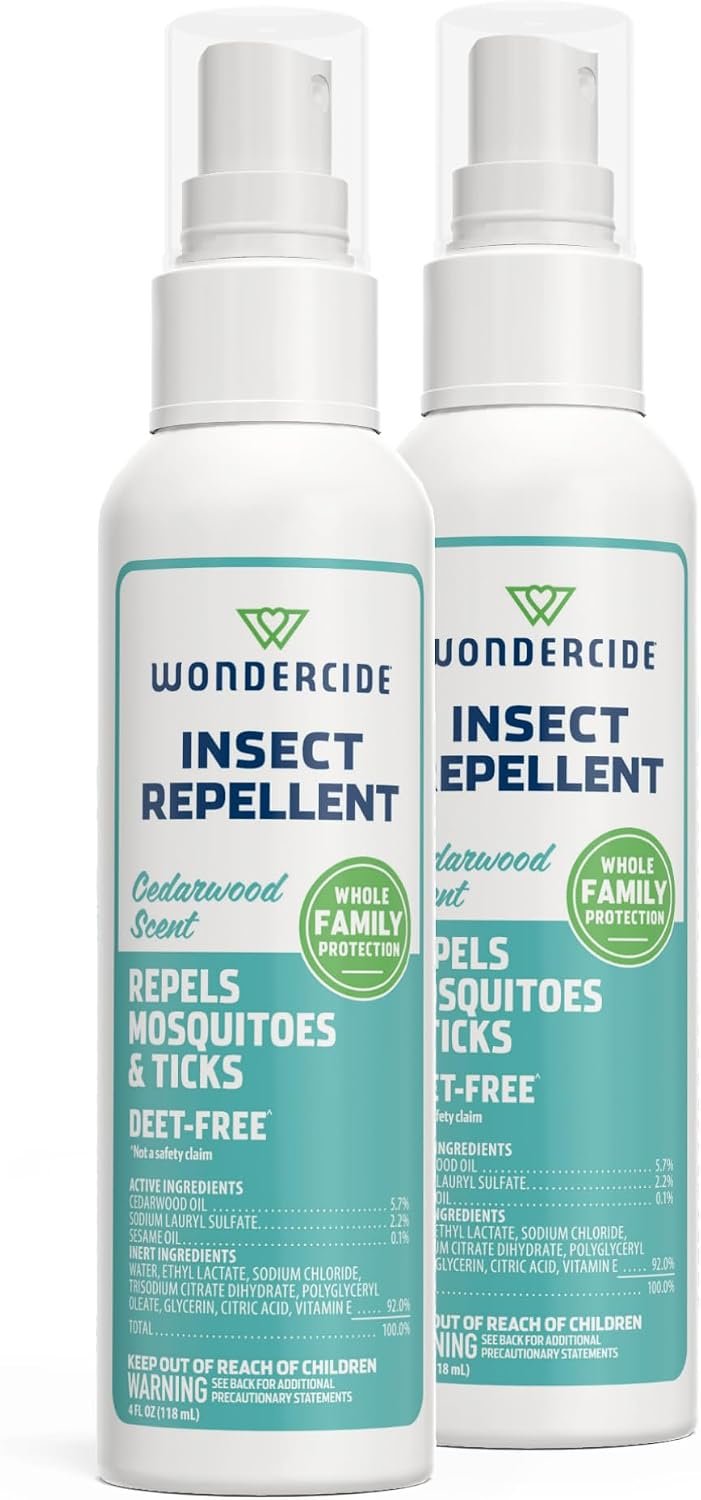 Wondercide – Mosquito, Tick, and Insect Repellent with Natural Essential Oils – DEET-Free Bug Spray and Killer – Safe for Family – Cedarwood 2-Pack of 4 oz Bottle