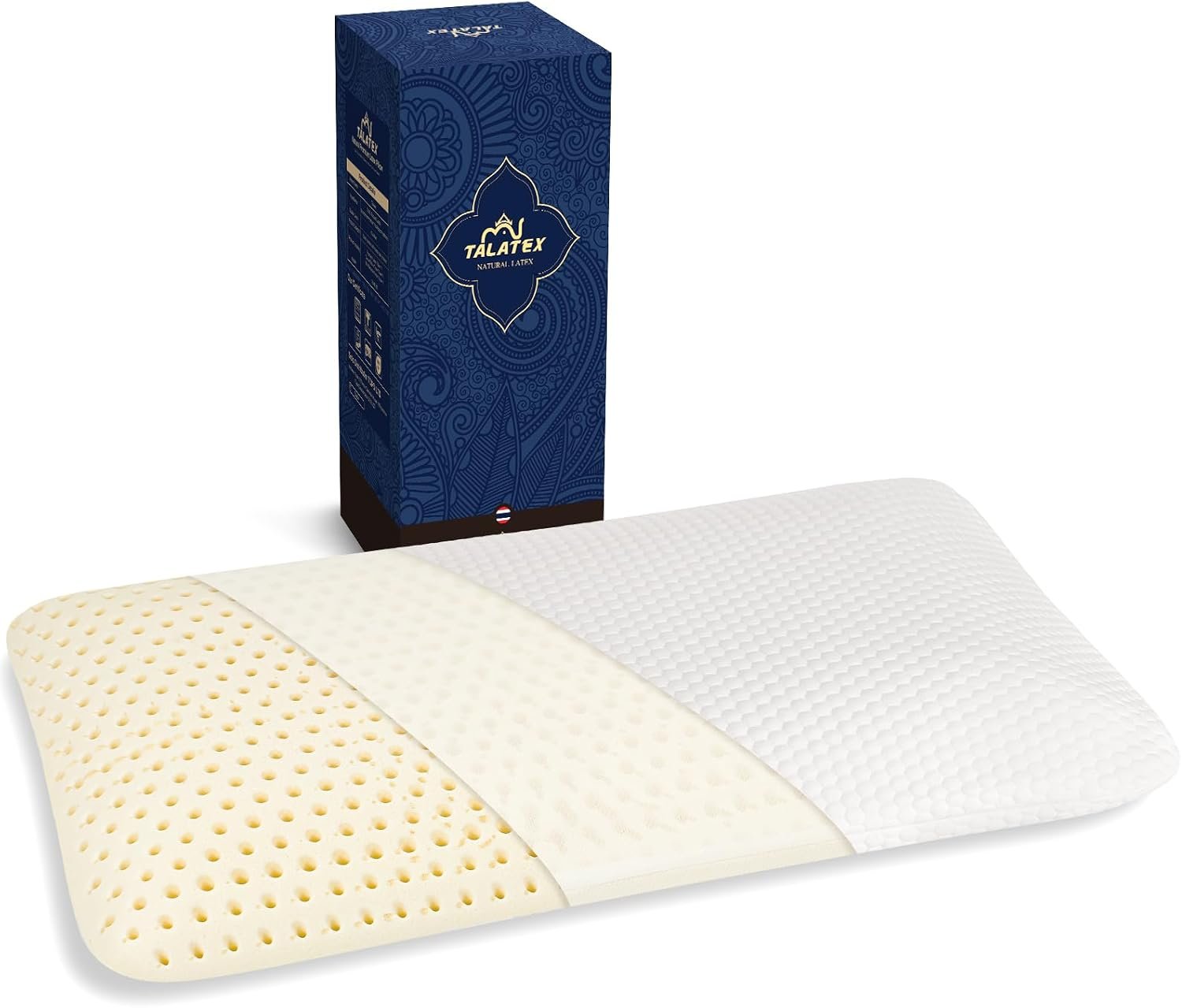 Talatex 2.7 inch Ultra Slim 100% Natural Premium Latex Pillow, Flat Ultra Thin Pillow for Stomach and Back Sleepers Helps Cervical Neck Alignment and Deeper Sleep (2.7″ H (Standard))