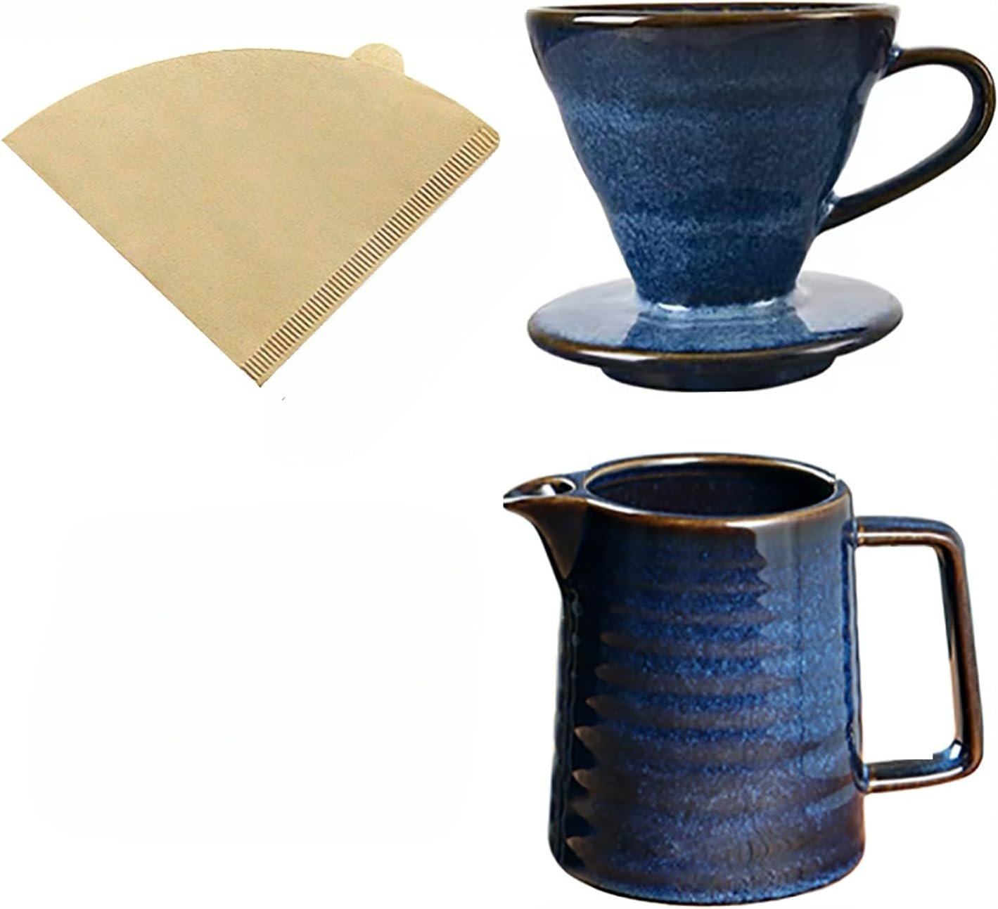 Pour‑Over Coffee Maker, Starry‑Blue V60 Ceramic Pour‑Over Coffee Pot, 450ml Pour‑Over Coffee Dripper, Comes with 40‑Pack Coffee Filters